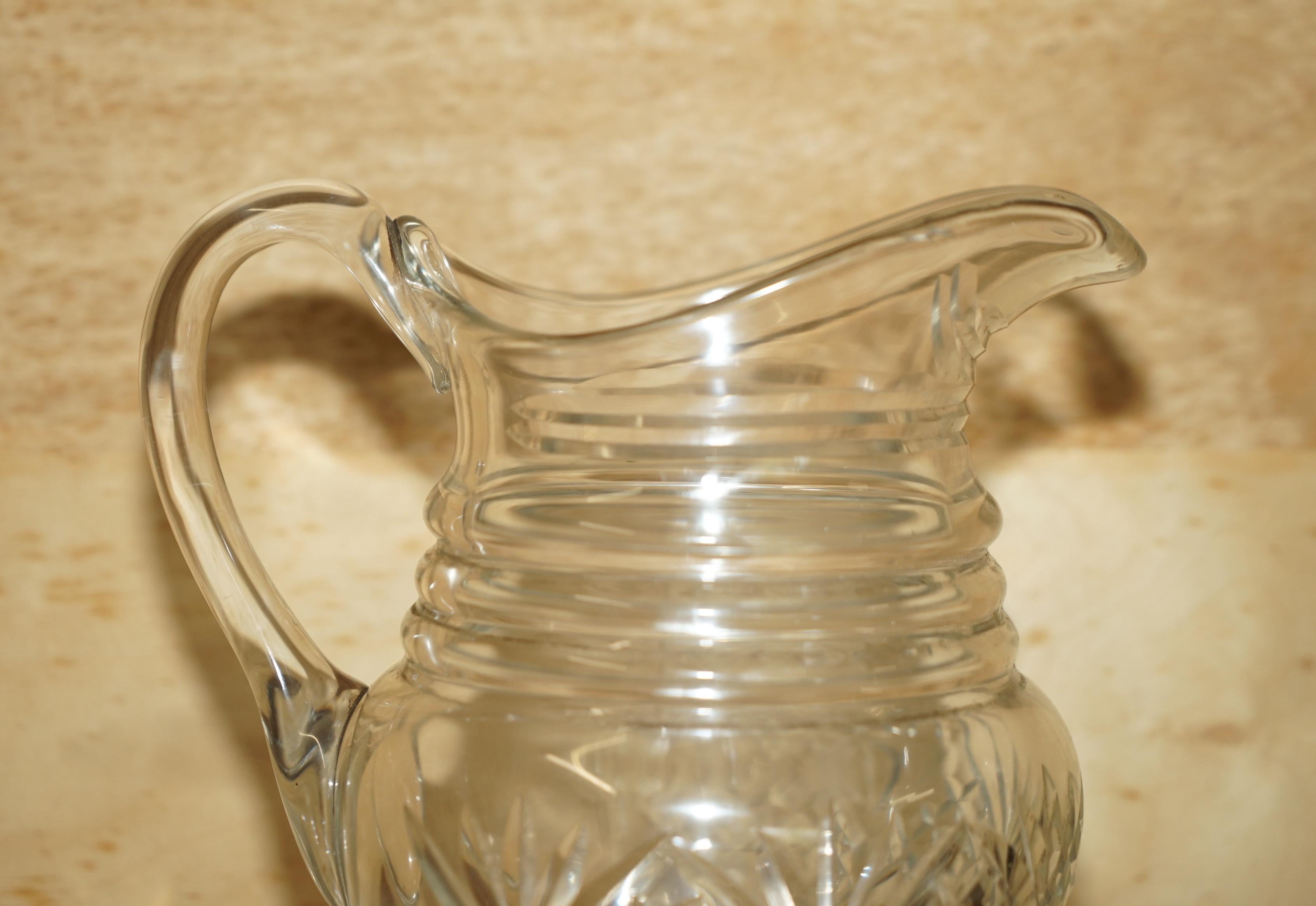 Hand-Crafted Vintage Pair of circa 1930's Heavy Cut Glass Jug Art Deco Jugs Cockatail Bar Etc For Sale