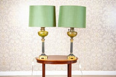 Vintage Pair of Classical Style Table Lamps with Viennese Burner Mark, Mint-Oliv