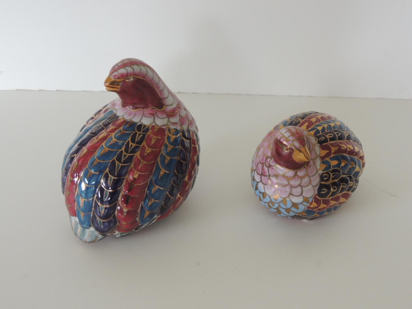 Japanese Vintage Pair of Cloisonne Style Quails