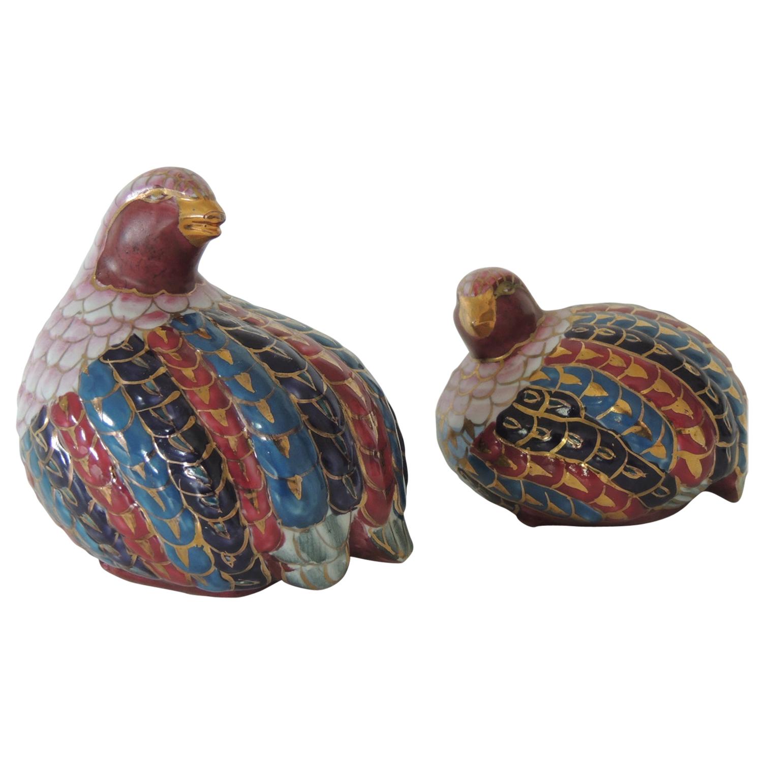 Vintage Pair of Cloisonne Style Quails