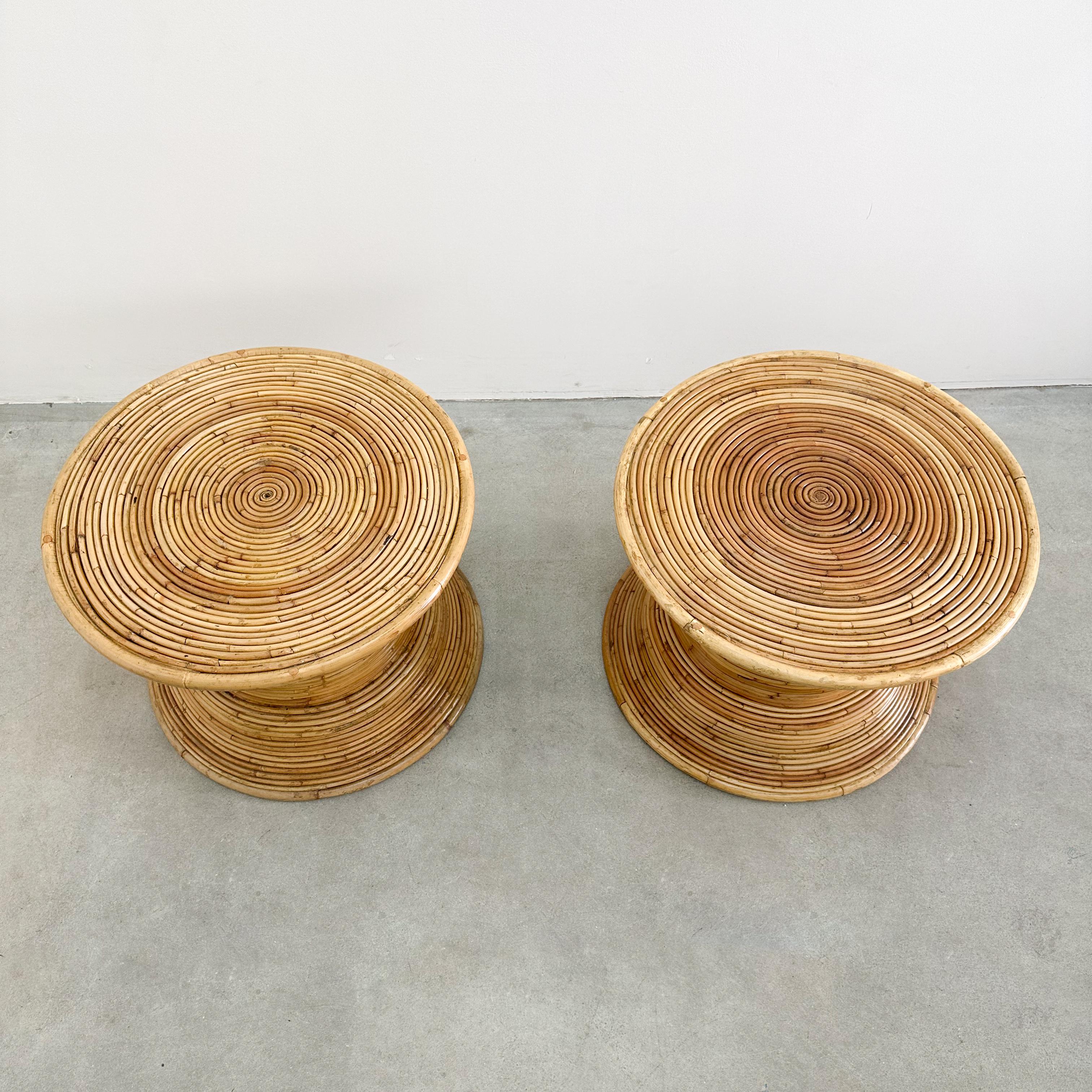 Pair of Vintage Coastal Pencil Reed Rattan End Tables 4