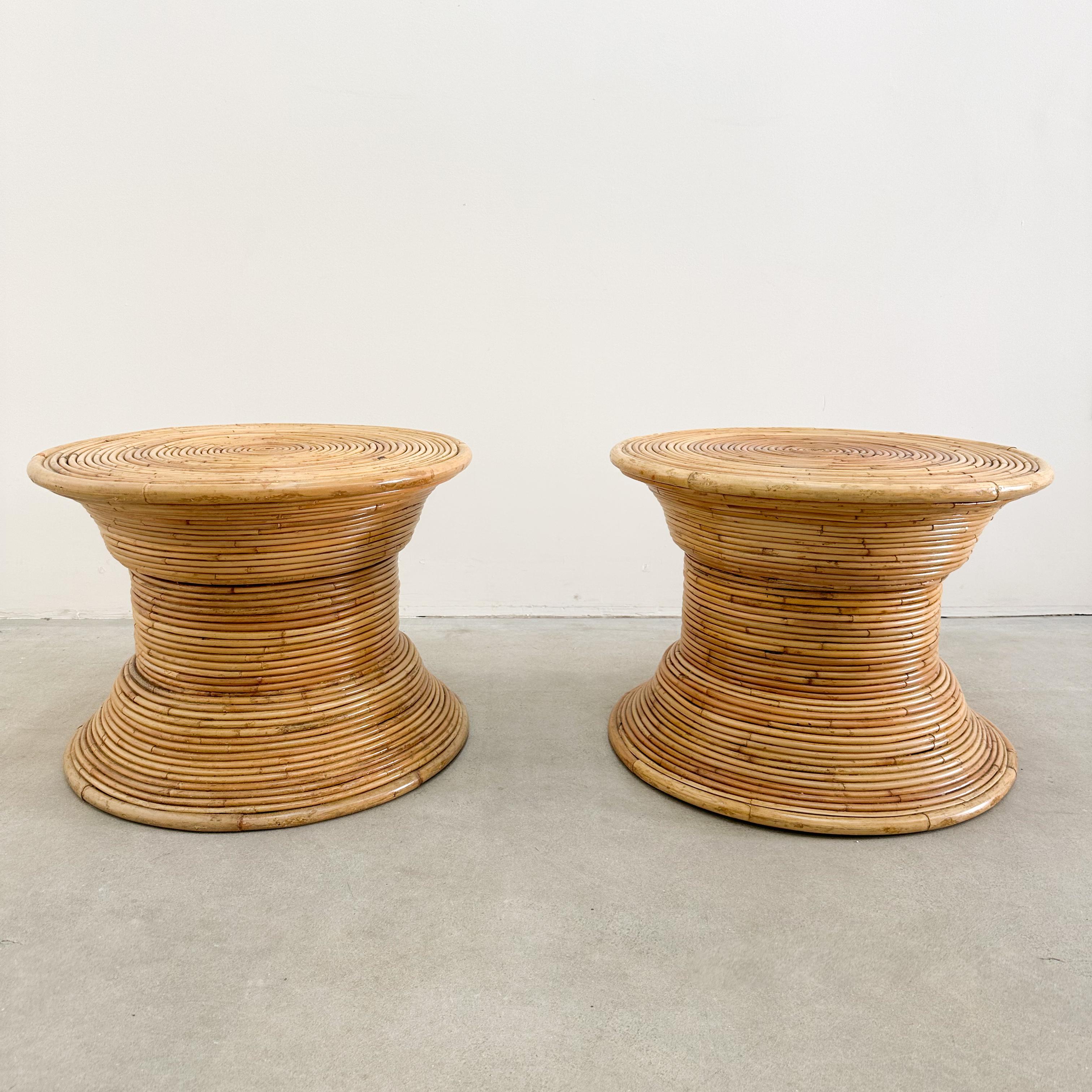 Mid-Century Modern Pair of Vintage Coastal Pencil Reed Rattan End Tables