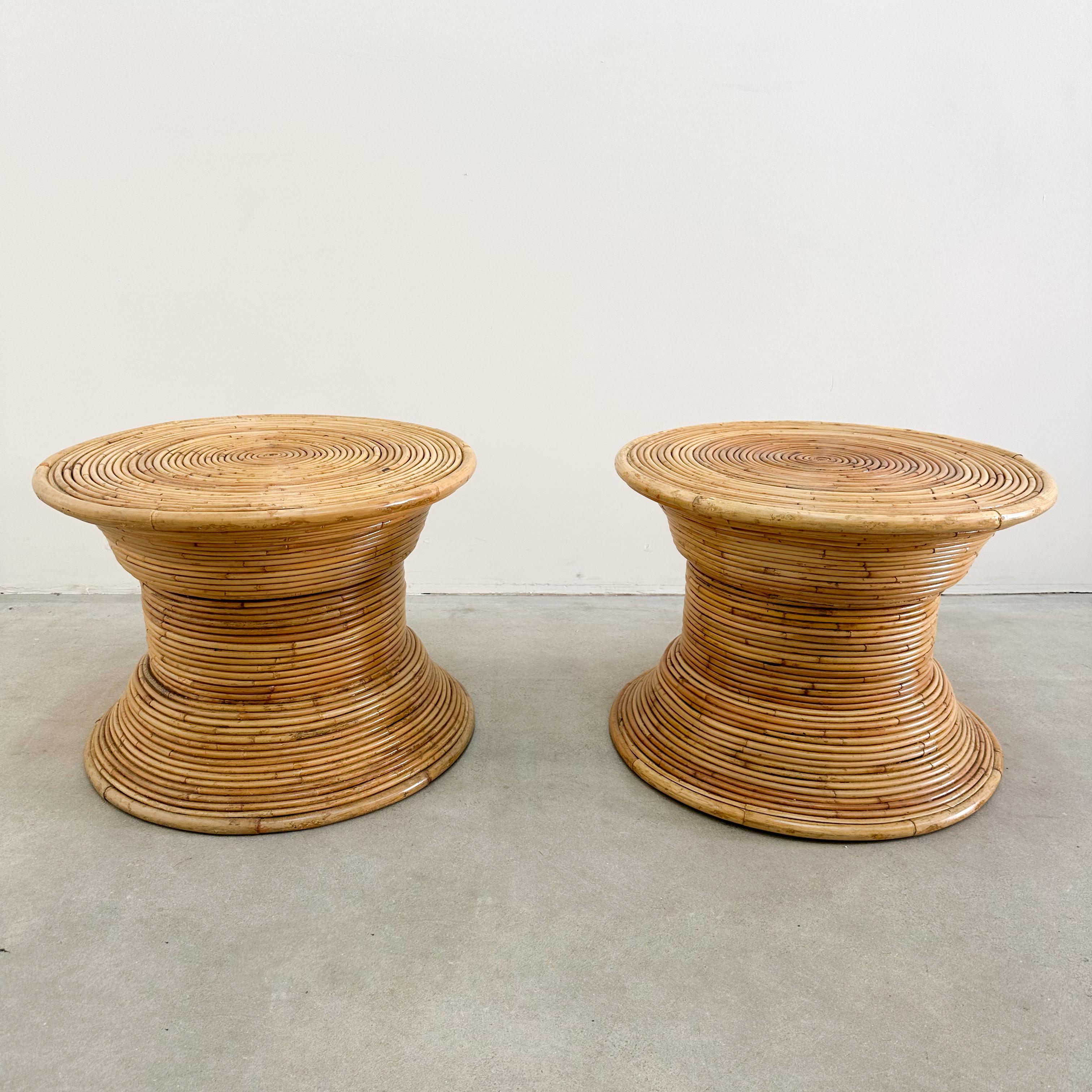Unknown Pair of Vintage Coastal Pencil Reed Rattan End Tables