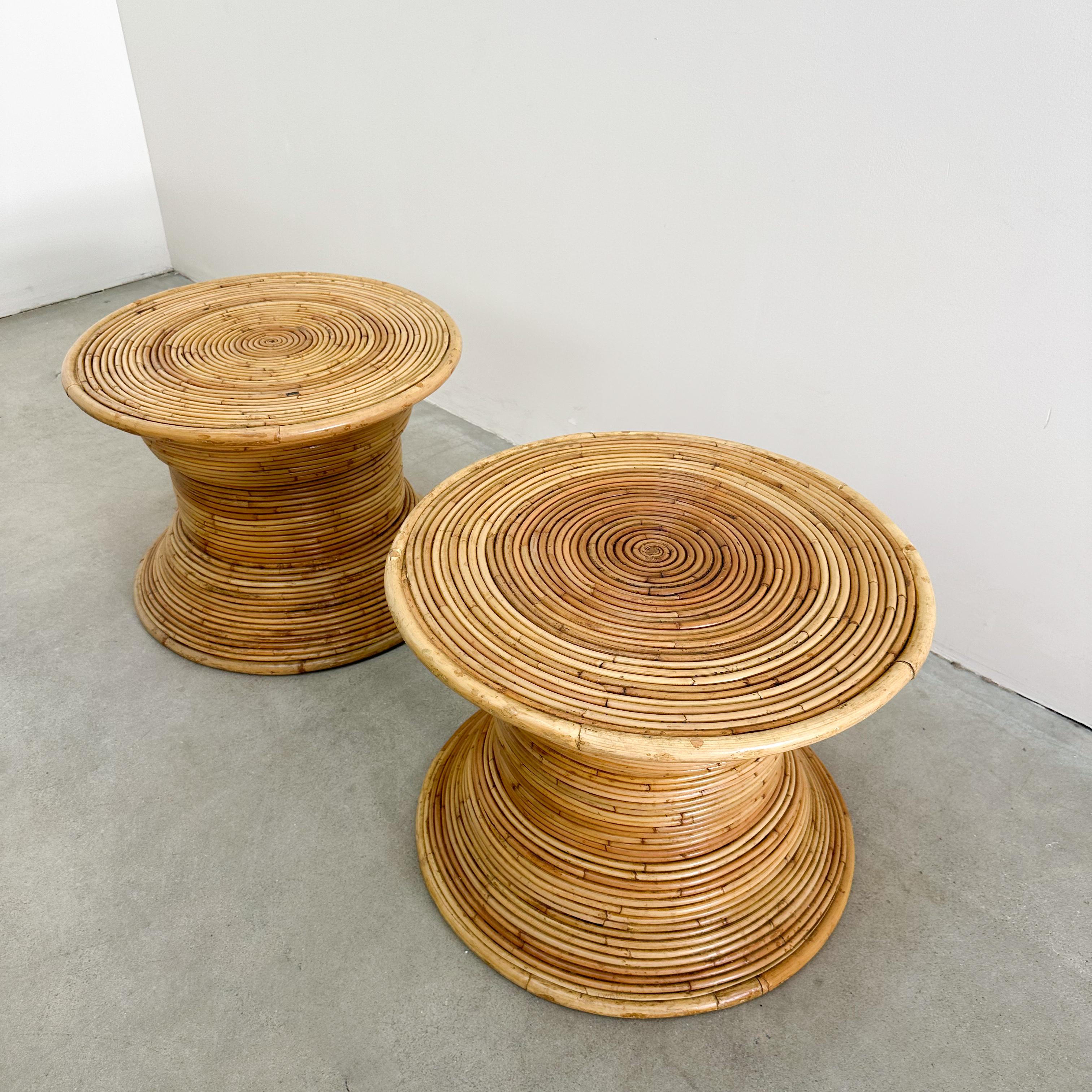Pair of Vintage Coastal Pencil Reed Rattan End Tables 2