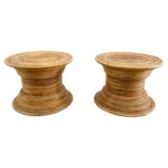 Paire de tables d'extrémité Coastal Pencil Reed Rattan