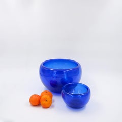 Vintage Paire de bols en verre soufflé bleu cobalt - 1970