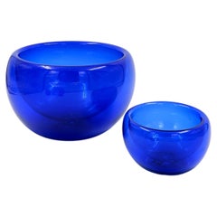 Vintage Paire de bols en verre soufflé bleu cobalt - 1970