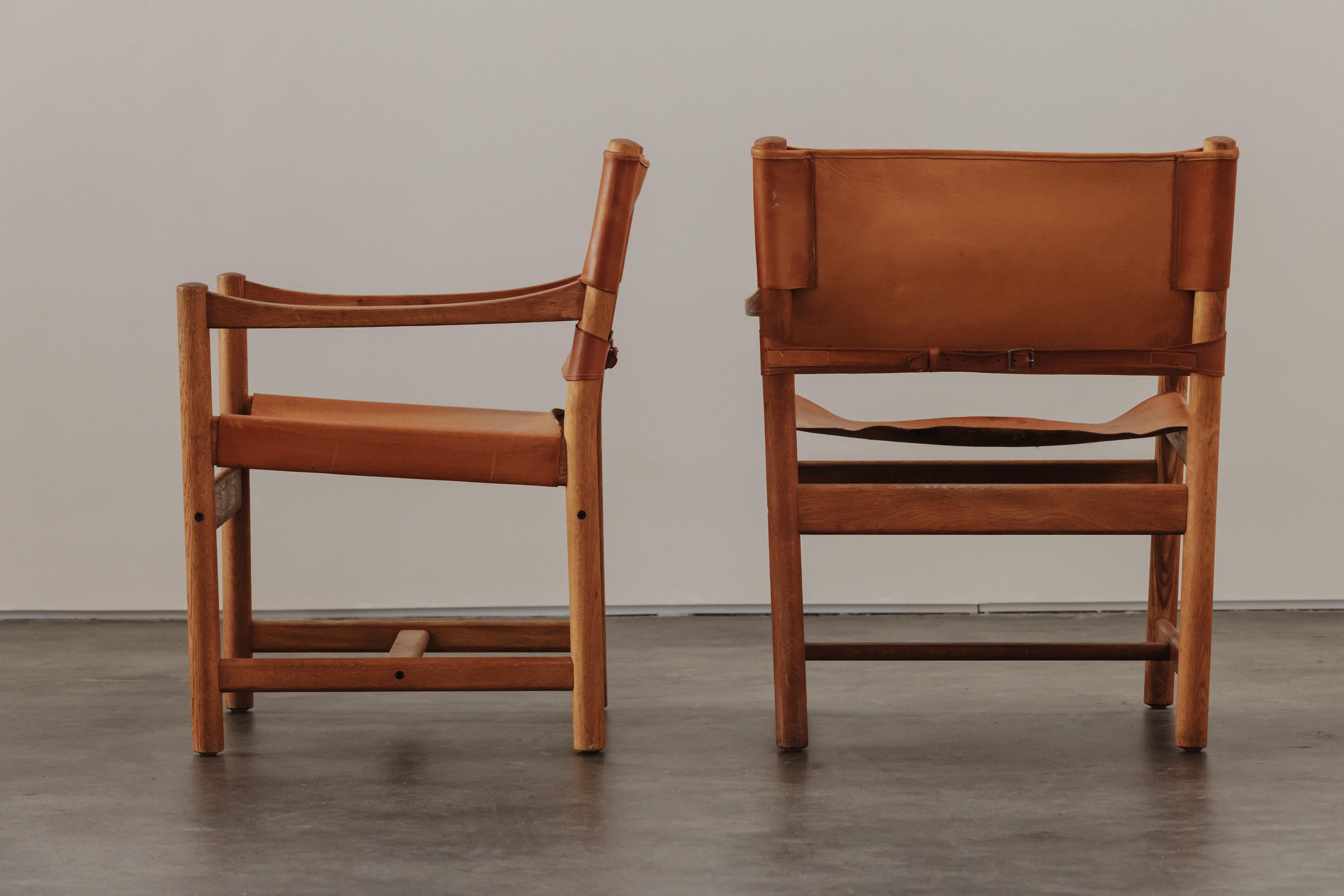 Late 20th Century Vintage Pair Of Cognac Leather Lounge Chairs From Denmark, Circa 1970 For Sale