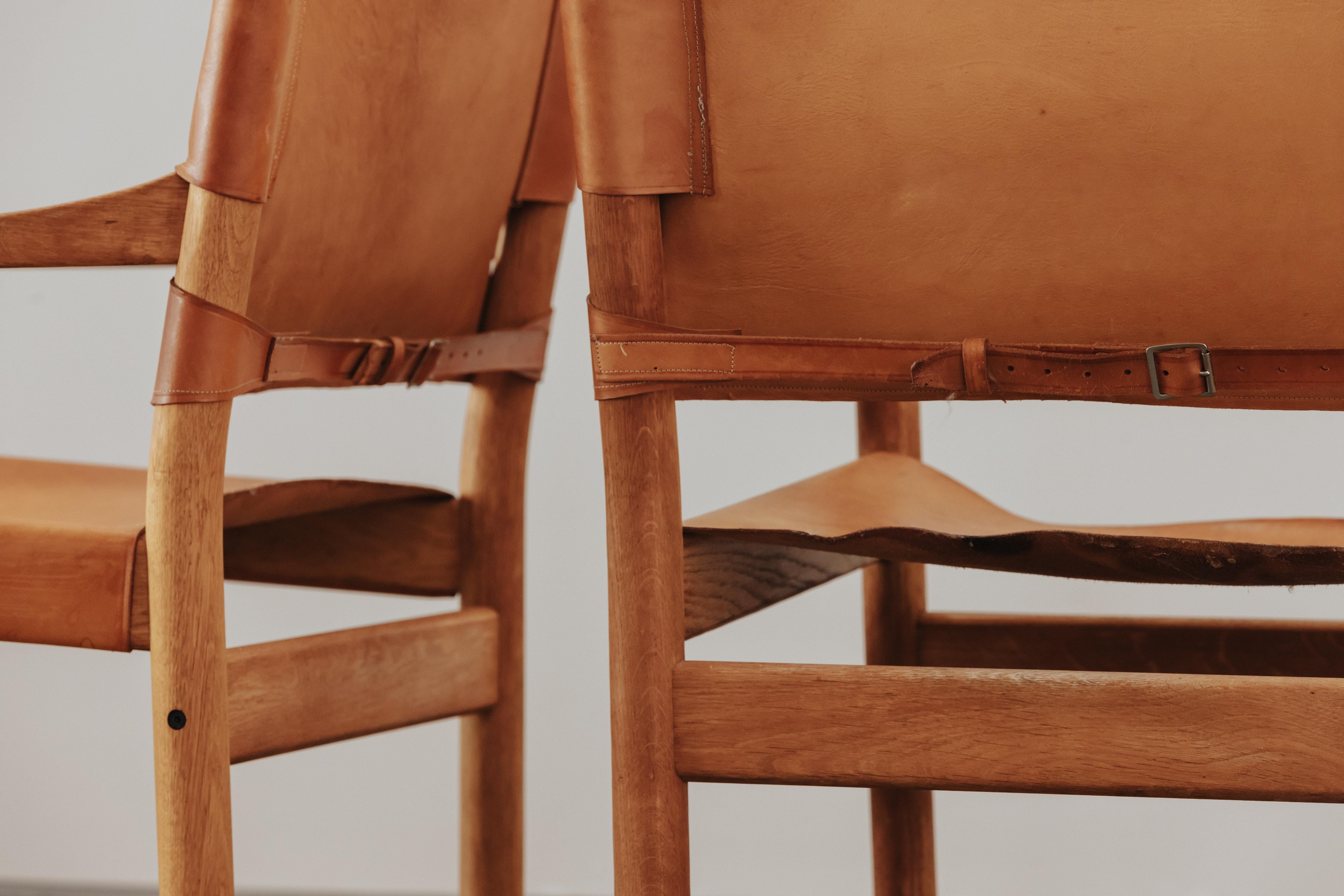 Vintage Pair Of Cognac Leather Lounge Chairs From Denmark, Circa 1970 For Sale 1