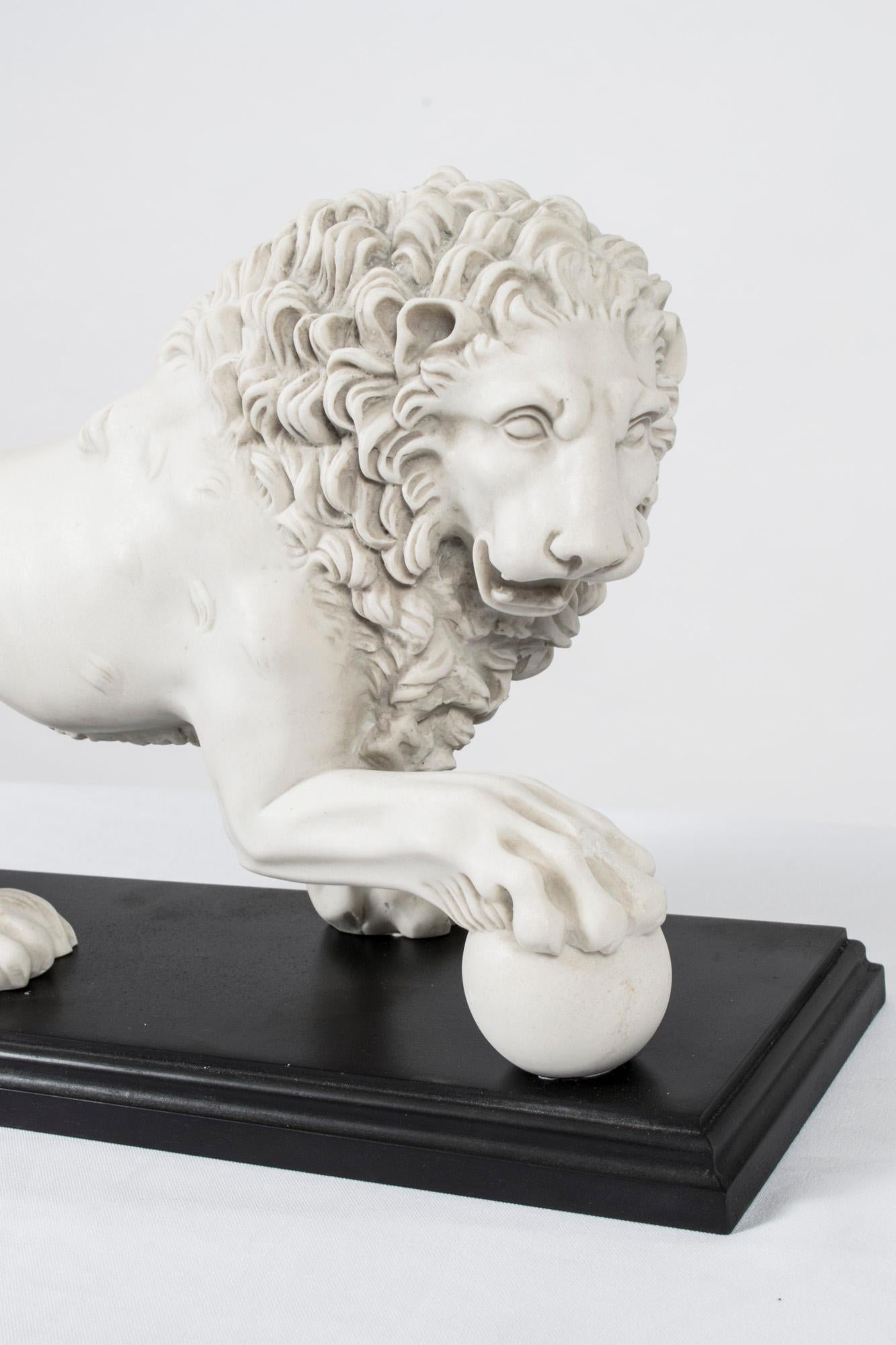 Late 20th Century Vintage Pair of Composite Marble Sculptures Medici Lions 20th C