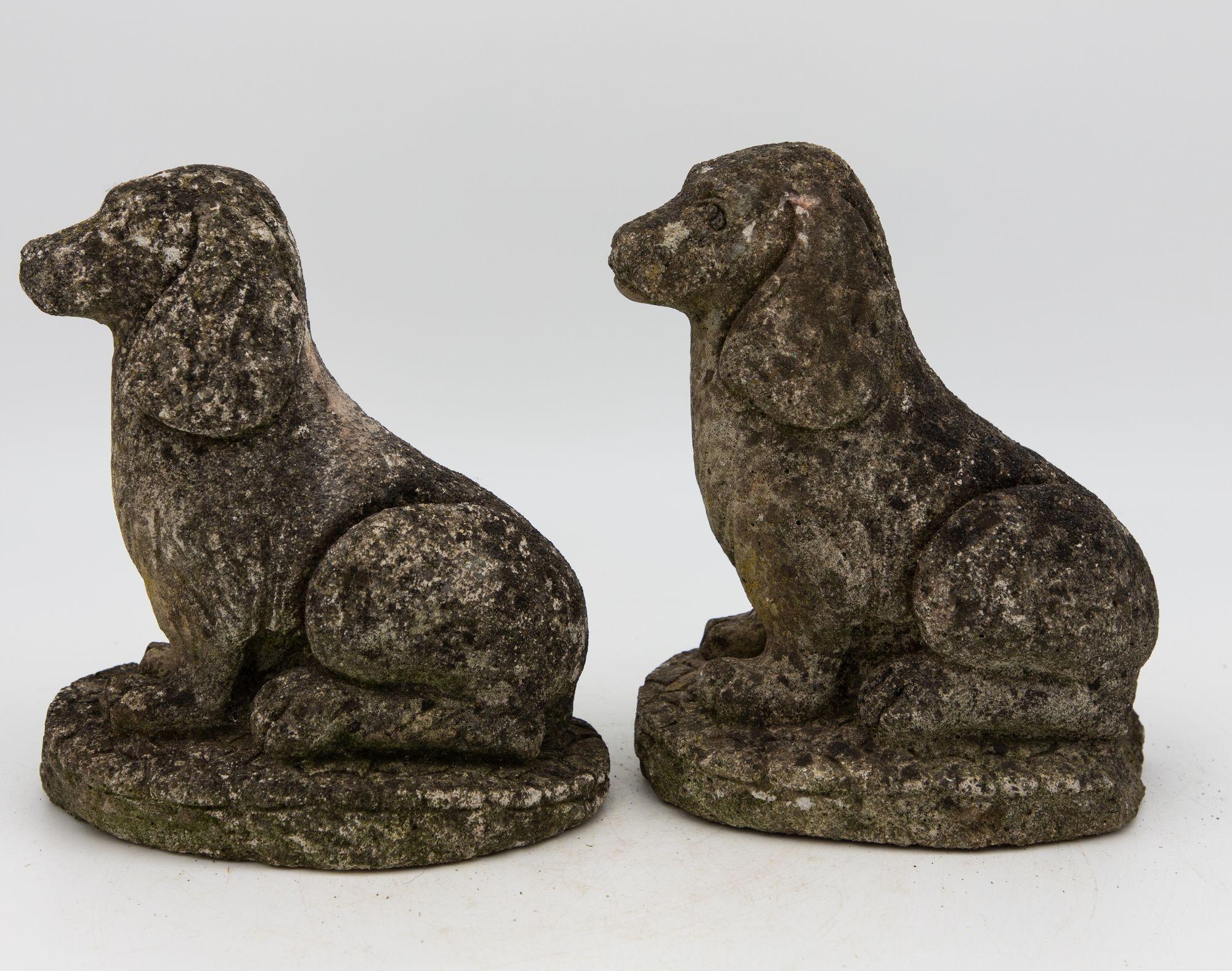 20th Century Vintage Pair of Concrete Stone Spaniel Dog Garden Ornaments For Sale