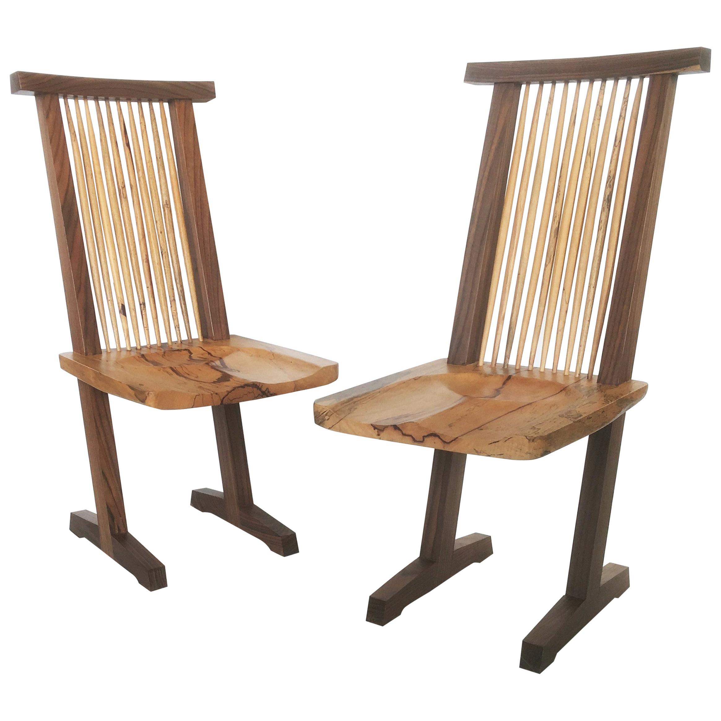 Vintage Pair of Conoid Chairs, after George Nakashima