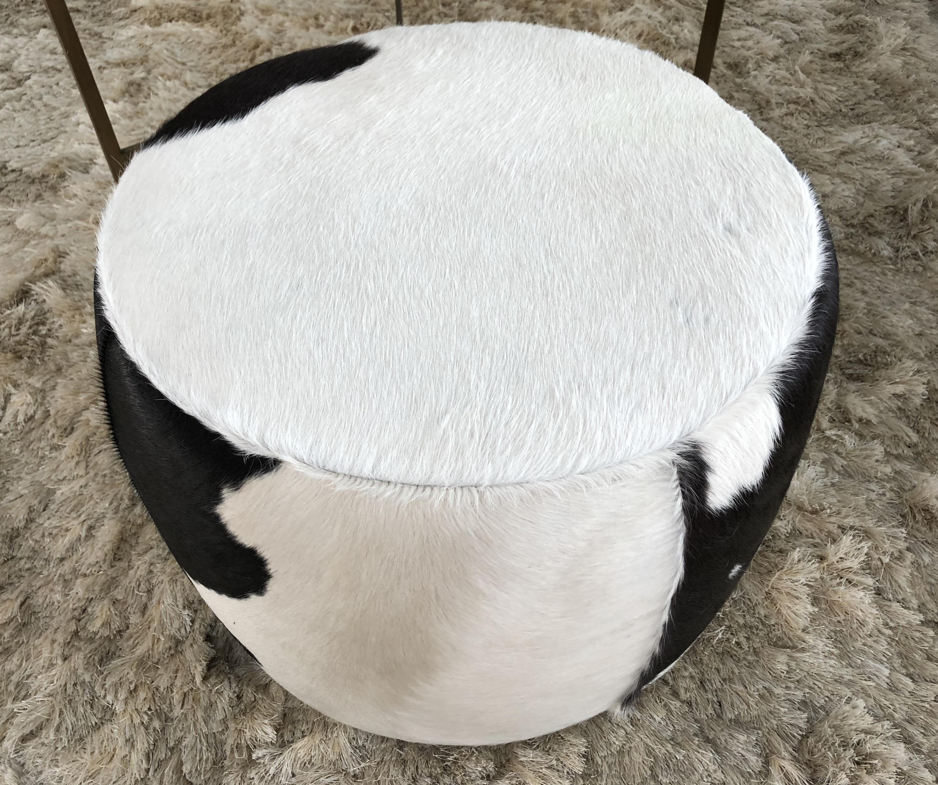 Vintage Pair of Cowhide Poufs or Ottomans 2