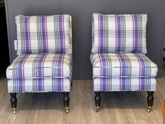 Vintage Pair of Custom-Upholstered English-Style Slipper Chairs