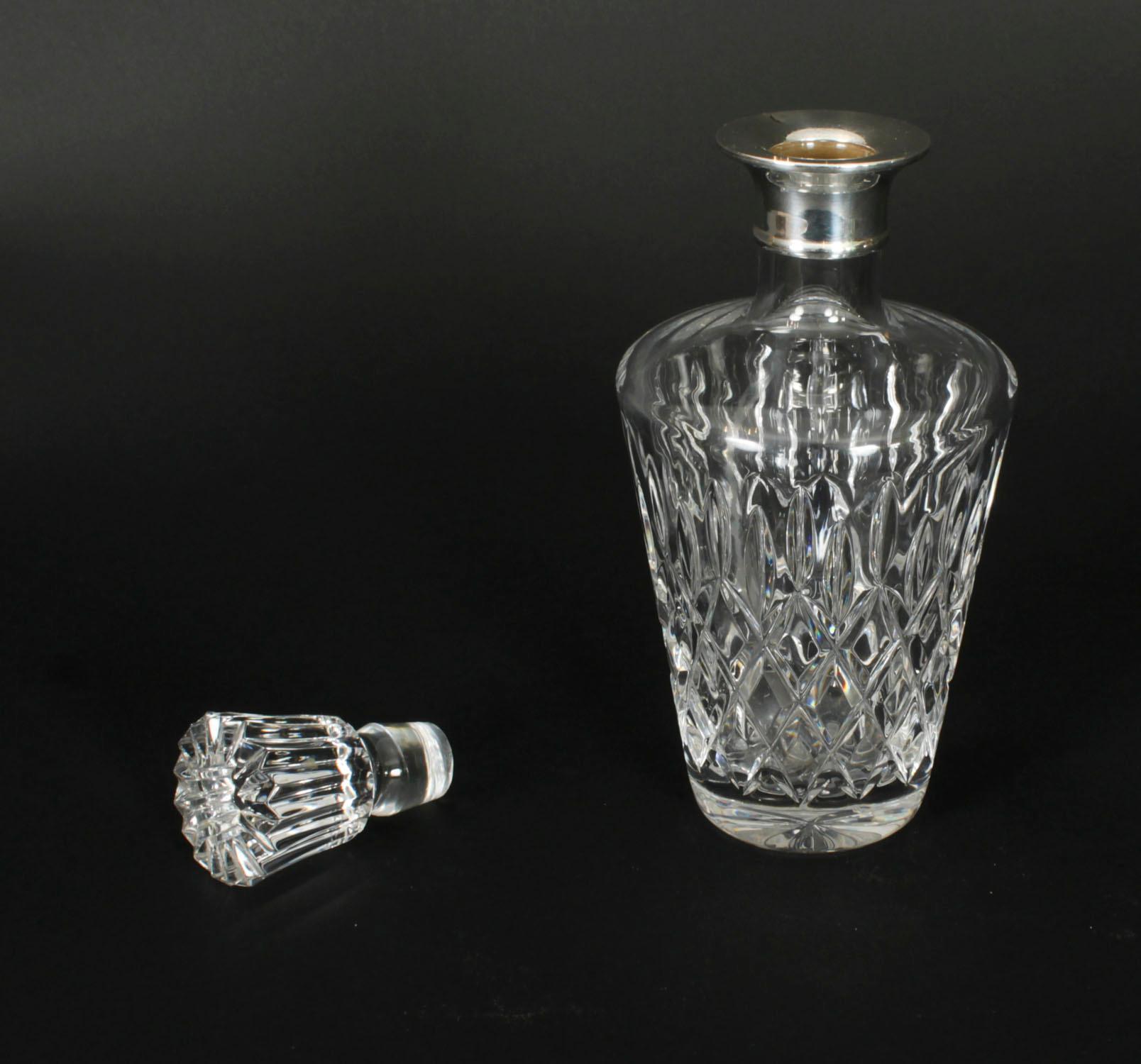 Sterling Silver Vintage Pair of Cut Crystal Glass Decanters London, 1967 C J Vander