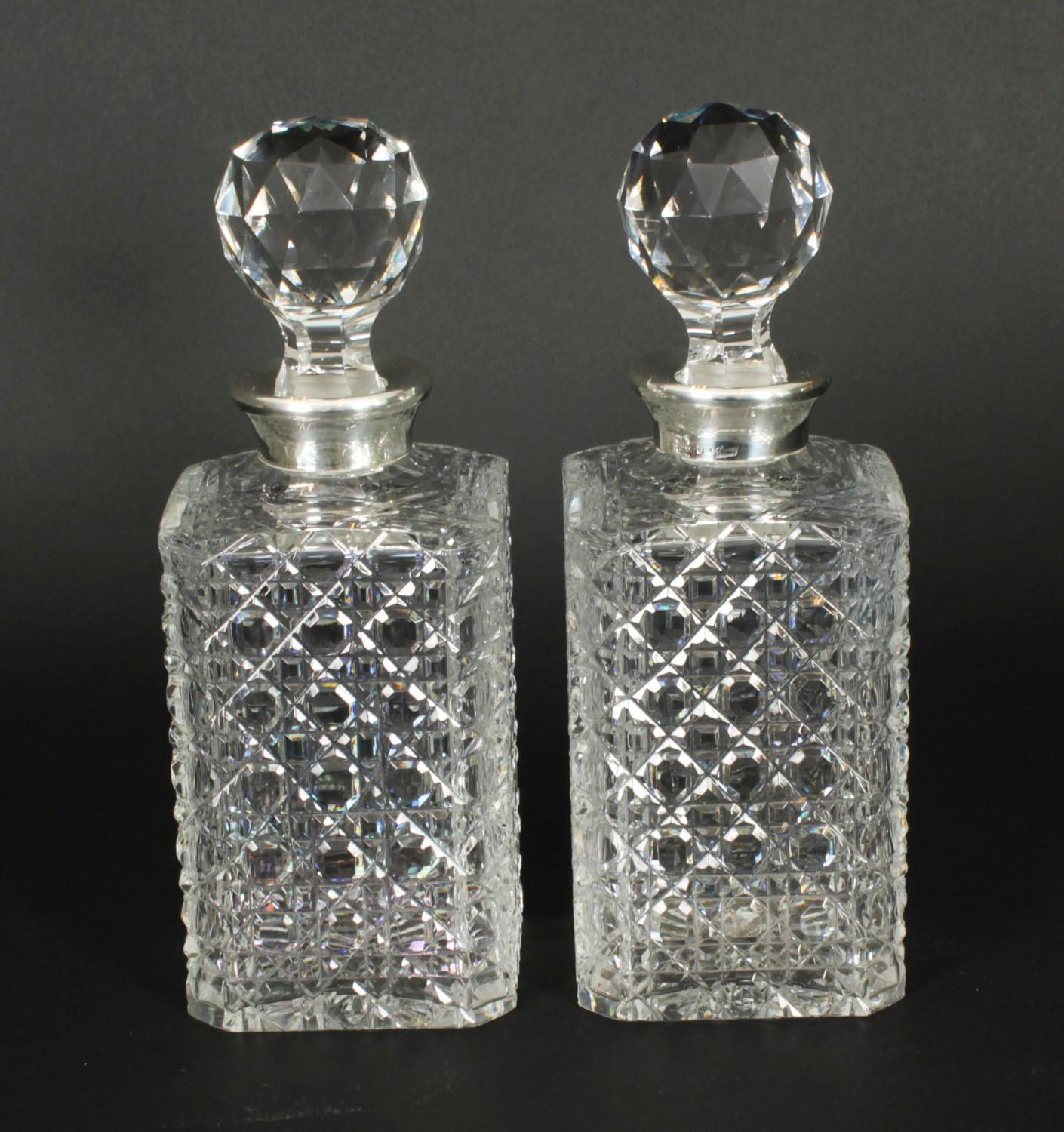 Vintage Pair of Cut Crystal Glass Liqueur Decanters Asprey & Co Ltd 20th Century 9