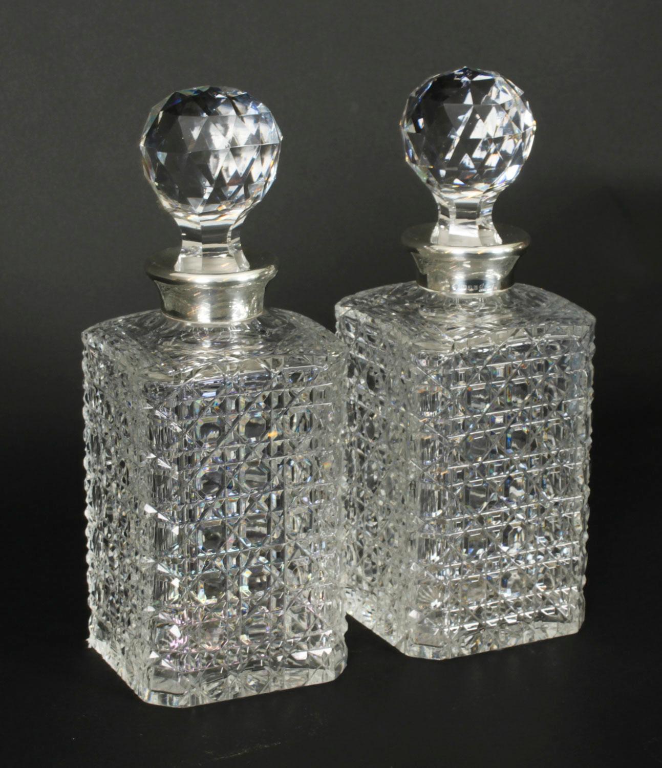 Vintage Pair of Cut Crystal Glass Liqueur Decanters Asprey & Co Ltd 20th Century 11