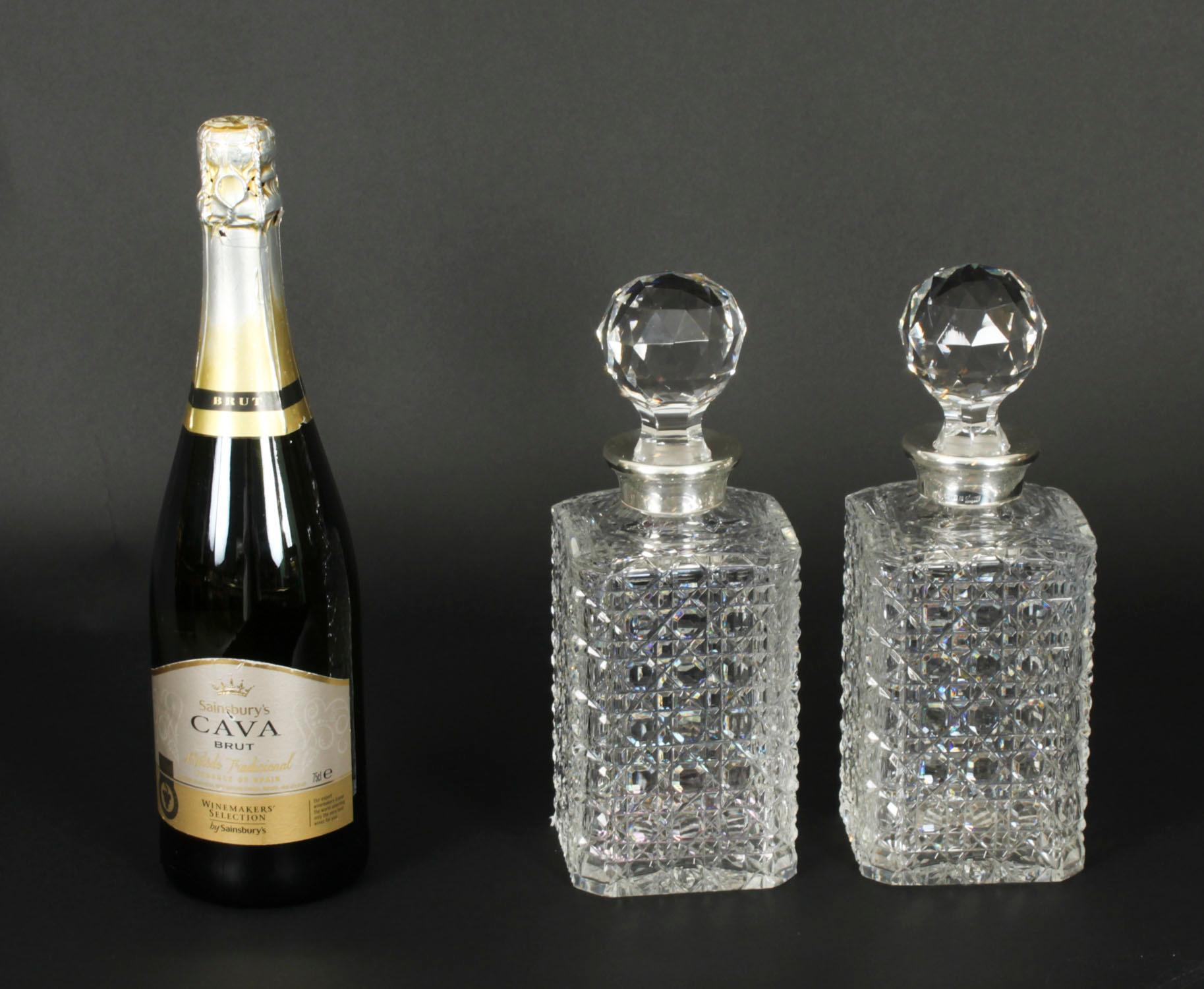 Vintage Pair of Cut Crystal Glass Liqueur Decanters Asprey & Co Ltd 20th Century 12