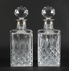 Vintage Pair of Cut Crystal Glass Liqueur Decanters Birmingham 1978 20th C