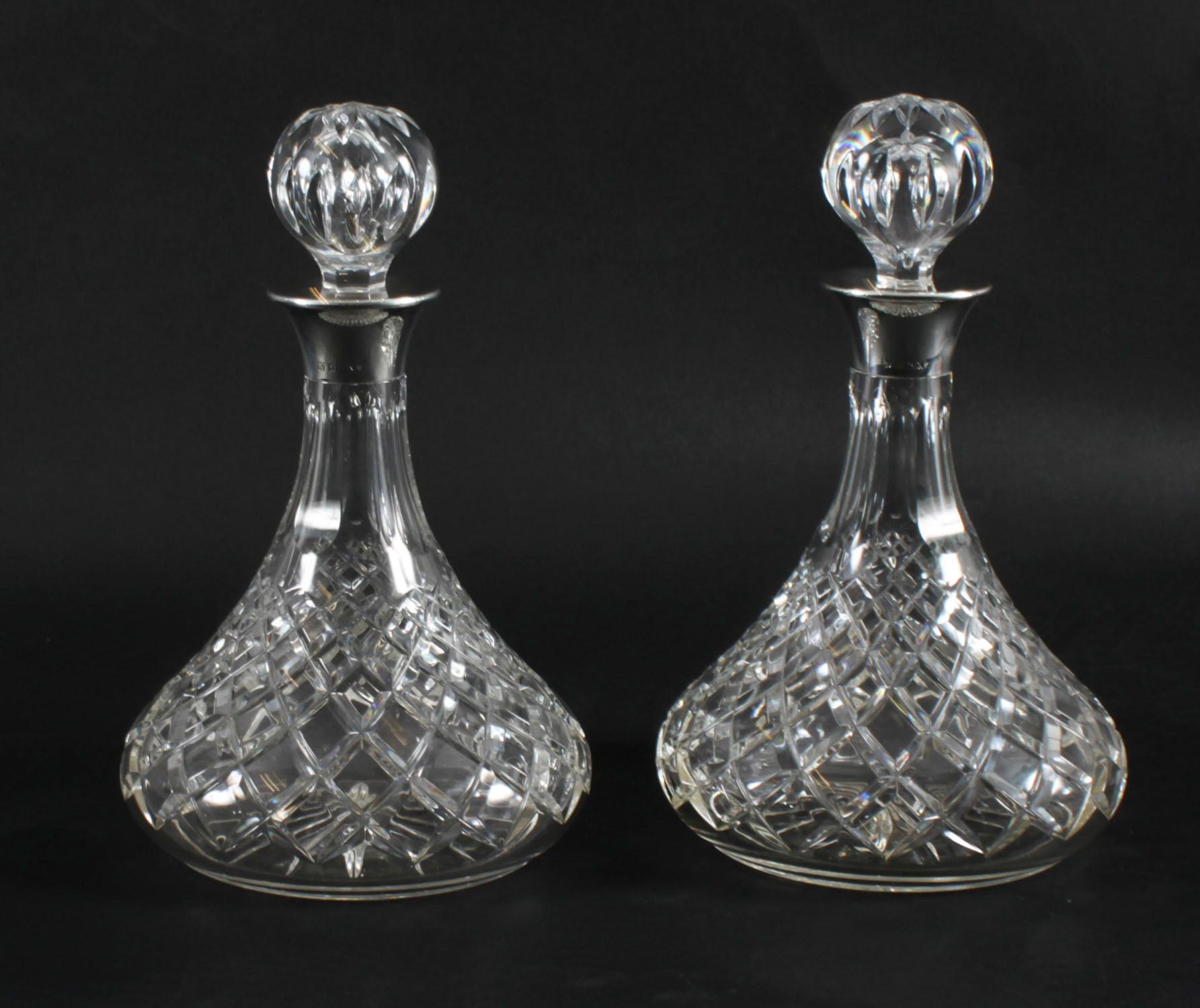 Vintage Pair of Cut Crystal Glass Silver Mounted Decanters Birmingham 1972 For Sale 7