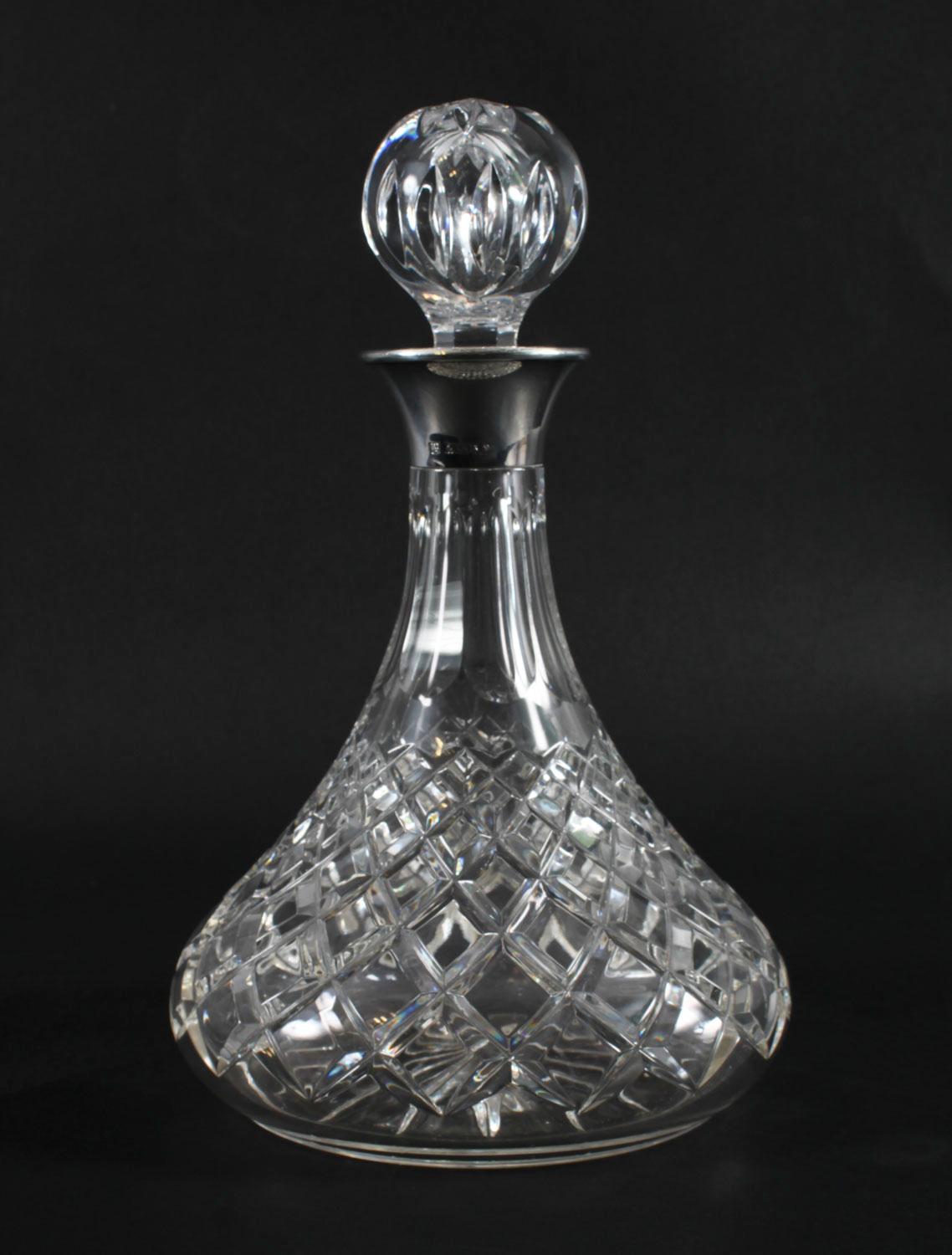 Vintage Pair of Cut Crystal Glass Silver Mounted Decanters Birmingham 1972 In Good Condition For Sale In London, GB