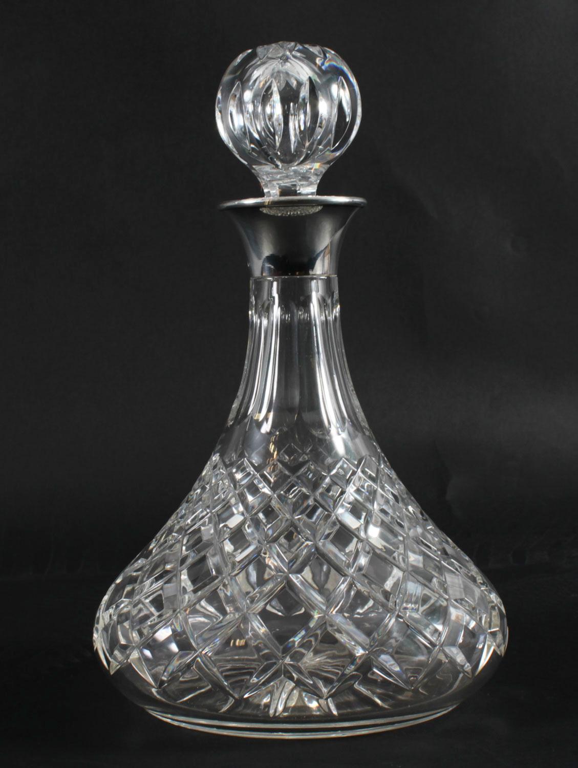 Vintage Pair of Cut Crystal Glass Silver Mounted Decanters Birmingham 1972 For Sale 2