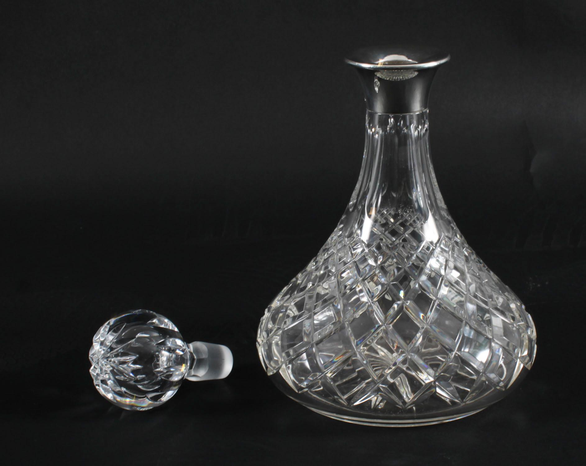 Vintage Pair of Cut Crystal Glass Silver Mounted Decanters Birmingham 1972 For Sale 3