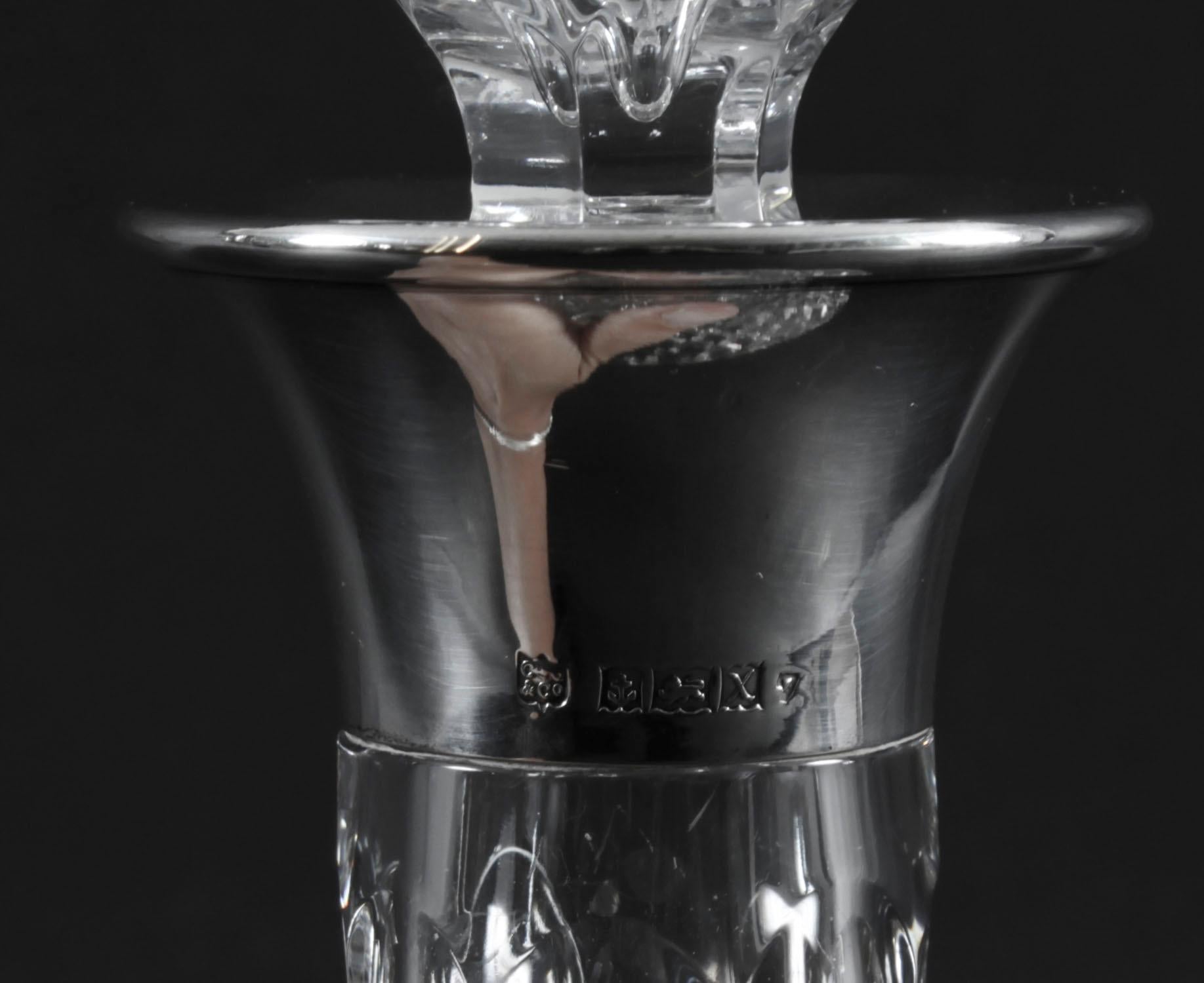 Vintage Pair of Cut Crystal Glass Silver Mounted Decanters Birmingham 1972 For Sale 4