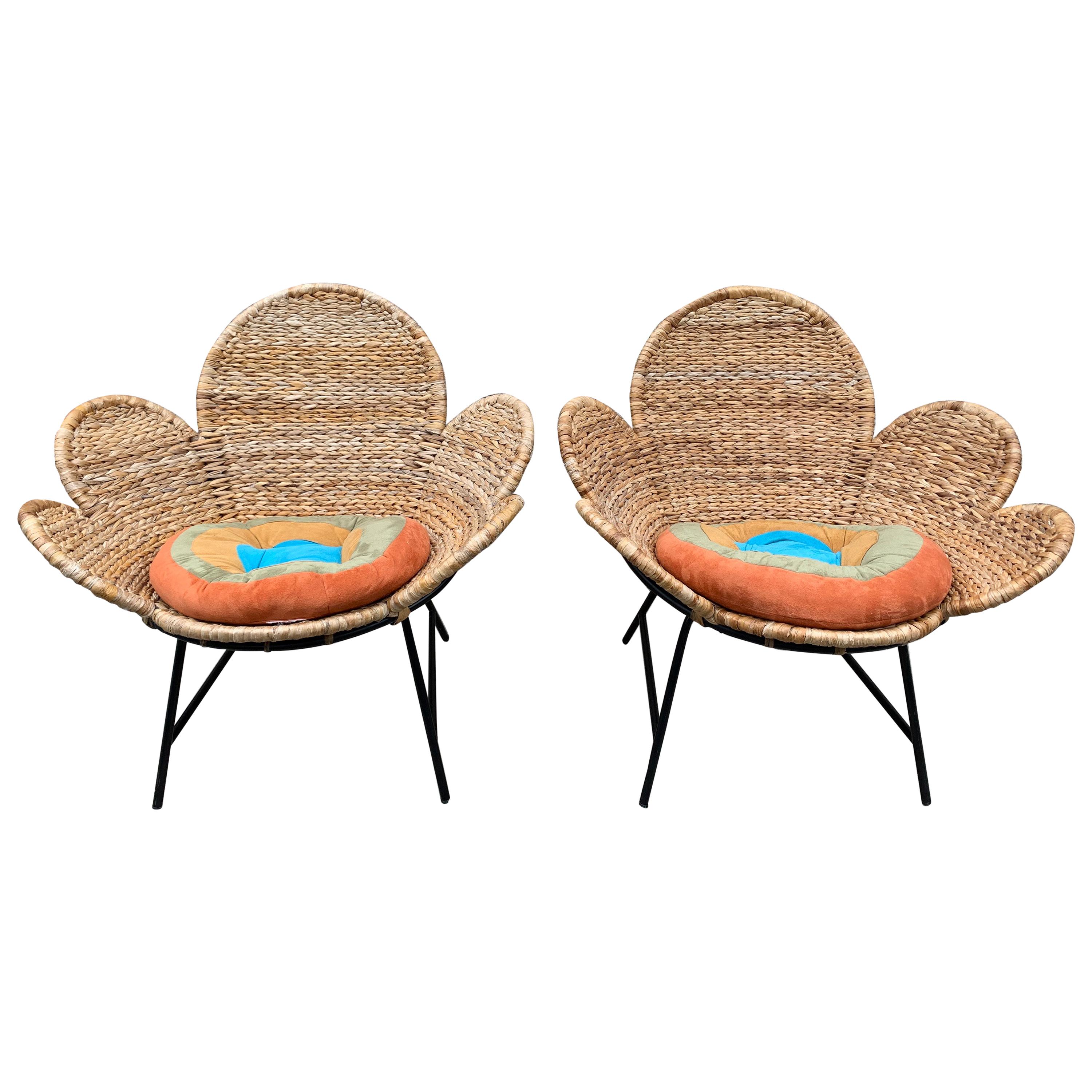 Vintage Pair of Daisy Design Woven Jute Chairs at 1stDibs