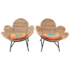 Vintage Pair of Daisy Design Woven Jute Chairs