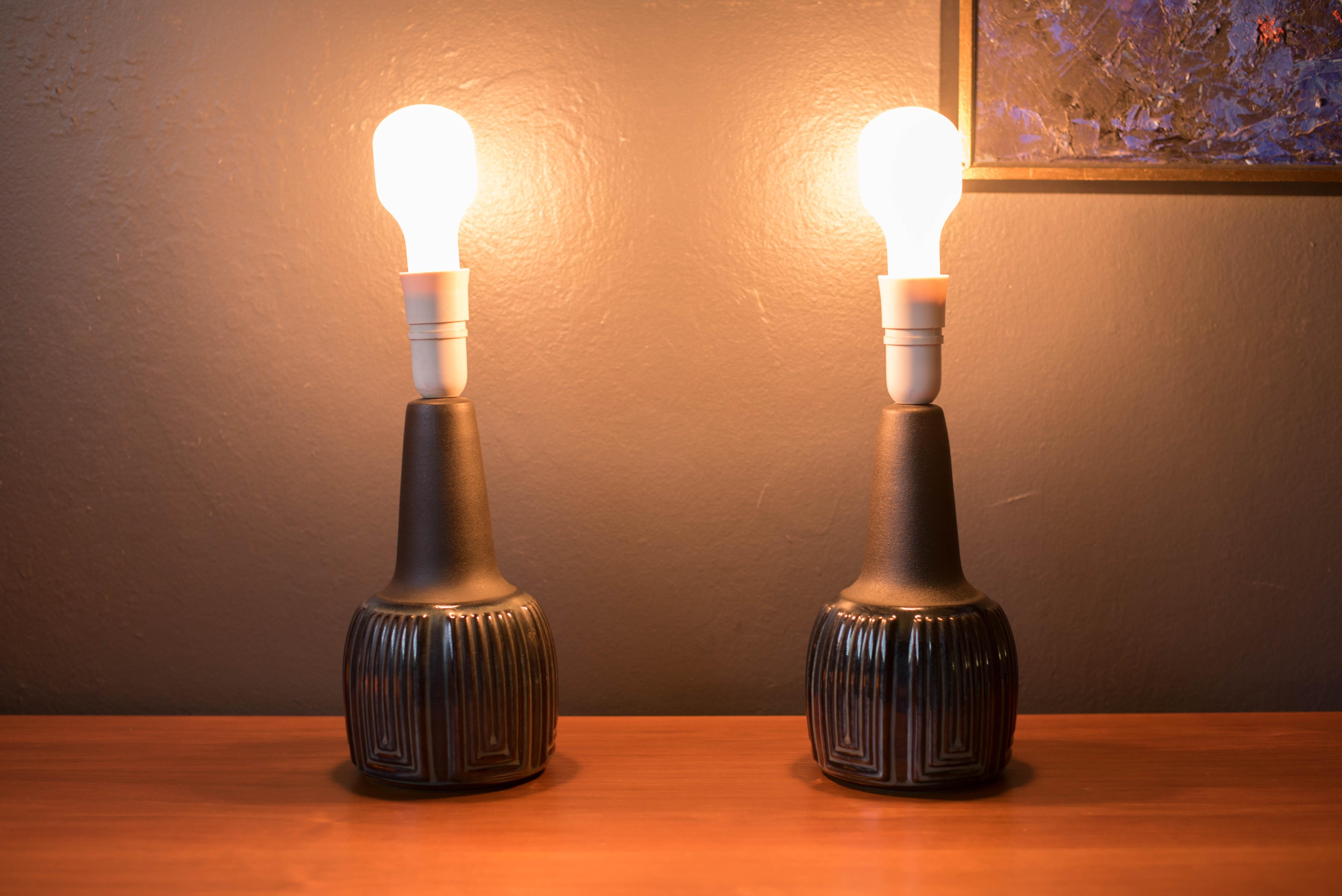 Vintage Pair of Danish Blue Ceramic Lamps by Einar Johansen for Søholm Stentøj 1