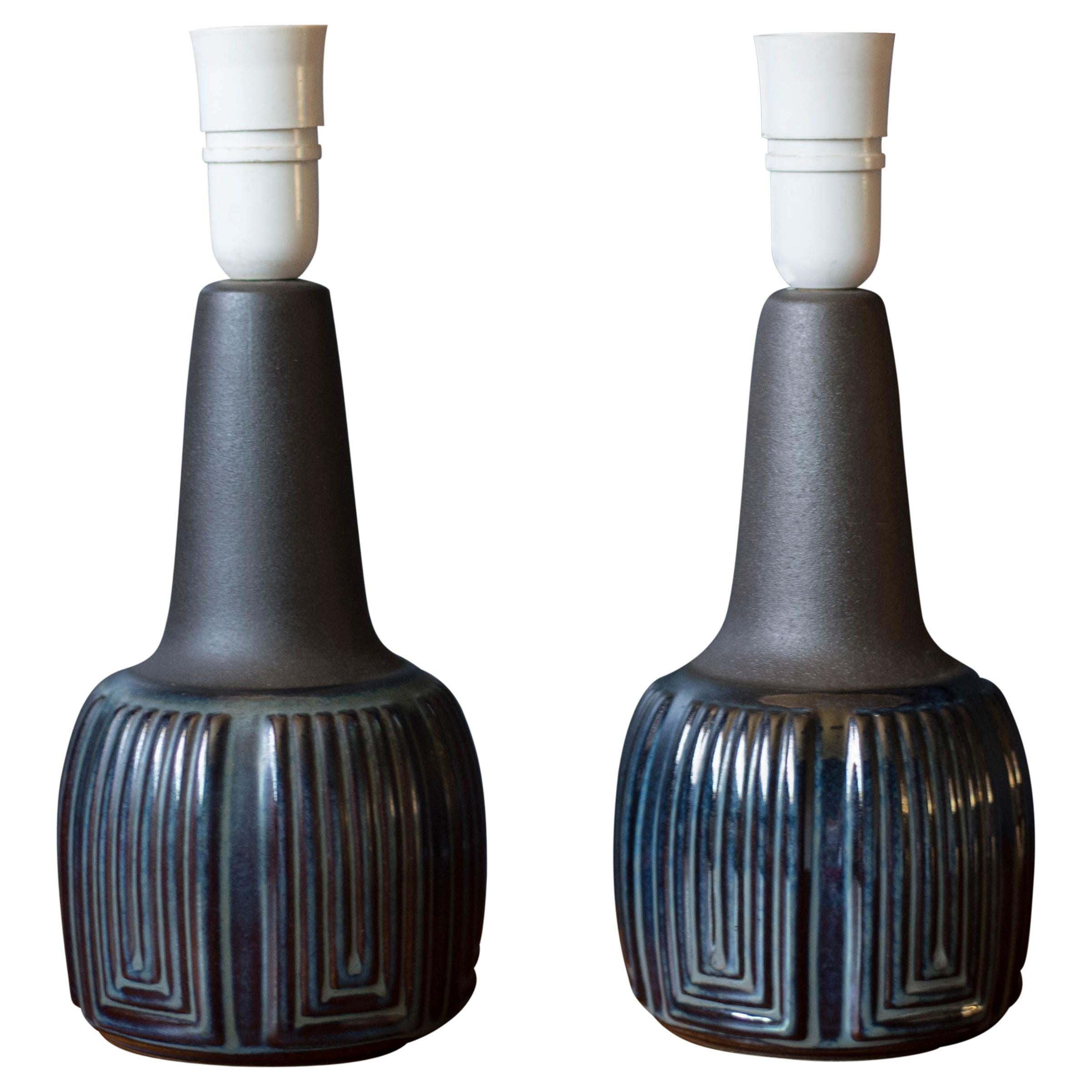 Vintage Pair of Danish Blue Ceramic Lamps by Einar Johansen for Søholm Stentøj