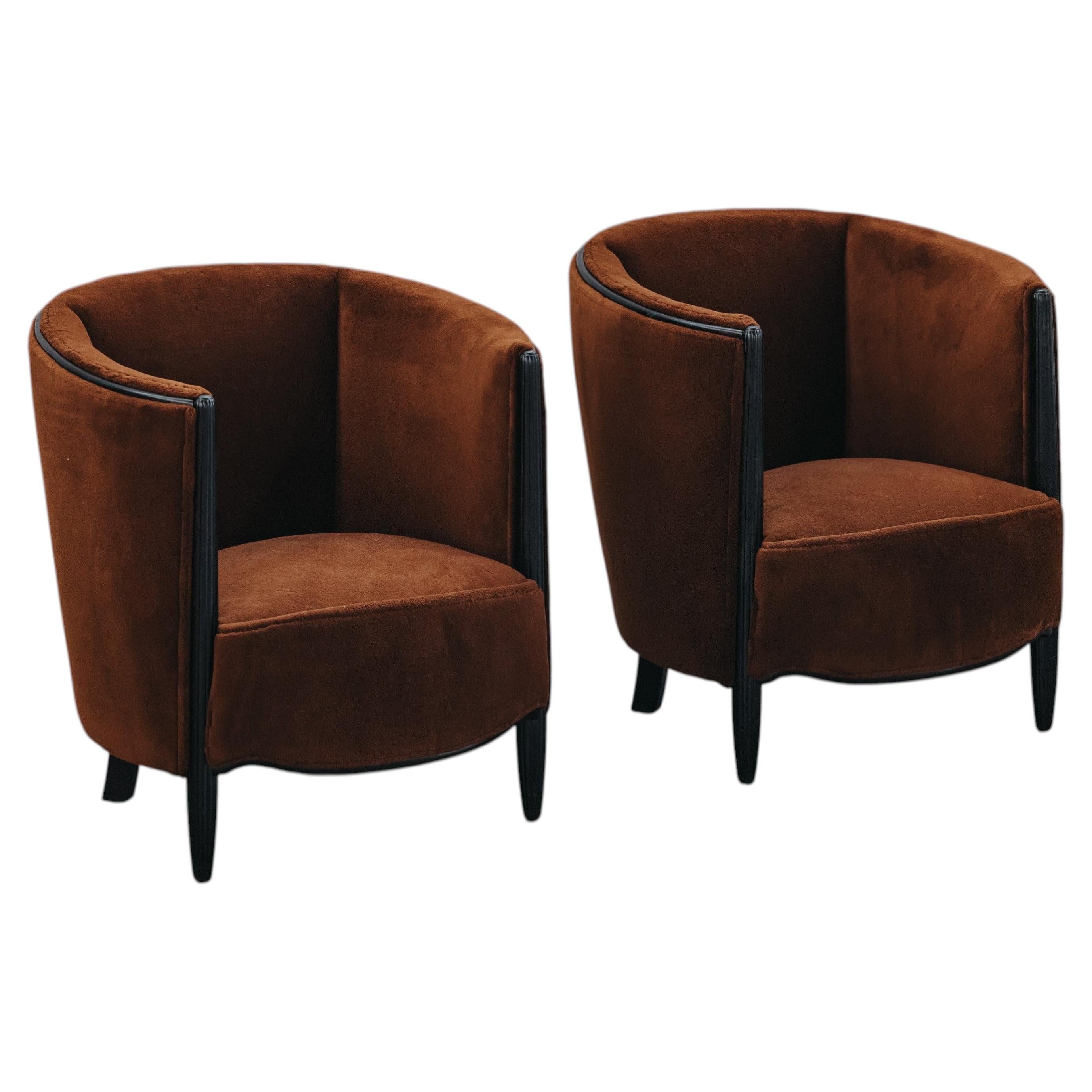 Vintage Pair Of Danish Cabinetmaker Lounge Chairs In Mohair, Circa 1950