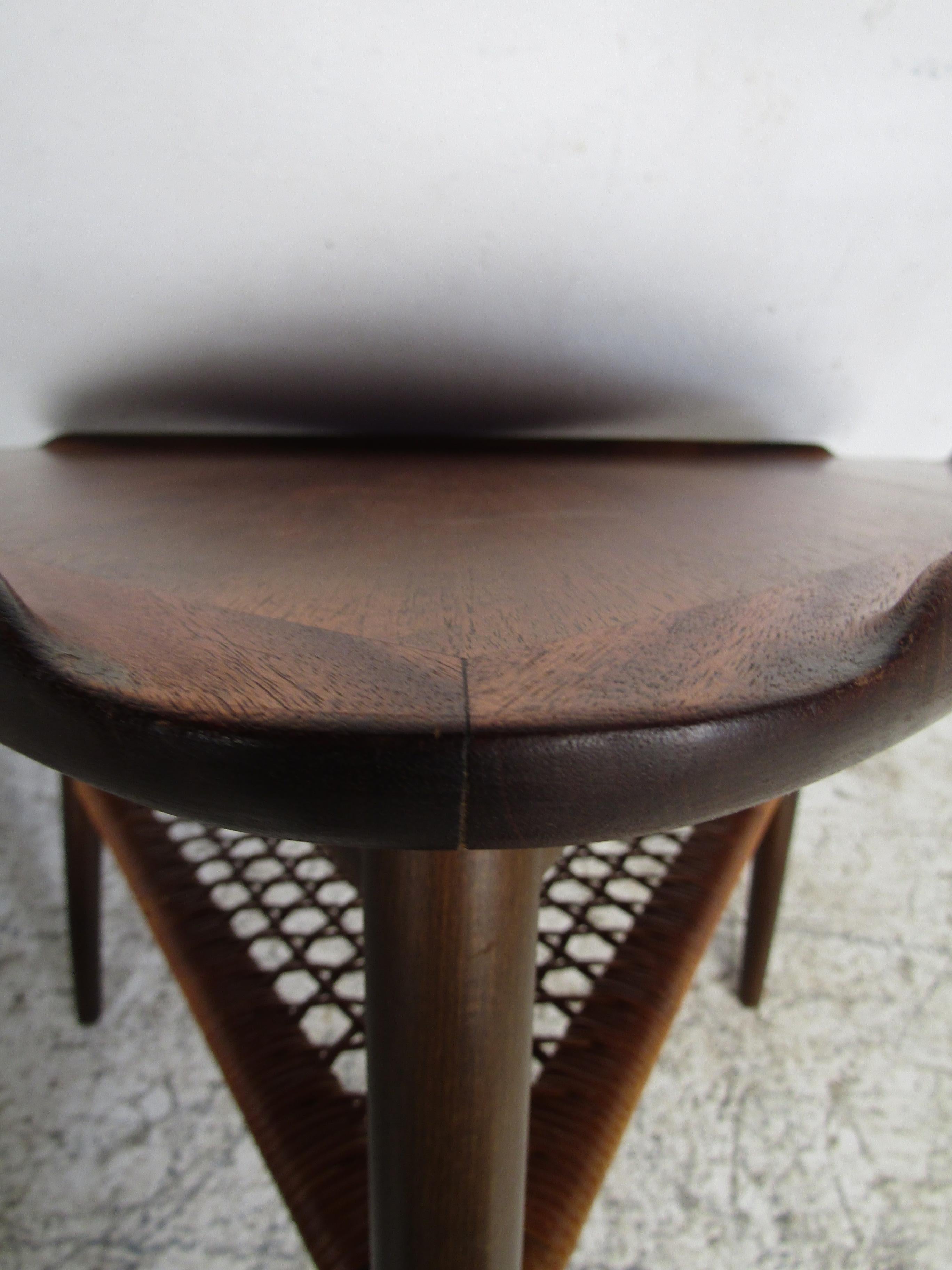 Vintage Pair of Danish Guitar Pick Tiered Cane Side Tables Poul Jensen Selig In Good Condition In Brooklyn, NY