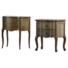 Vintage Pair of Danish Oak Nightstands with Hand-Carved Drawer Fronts, 1970s