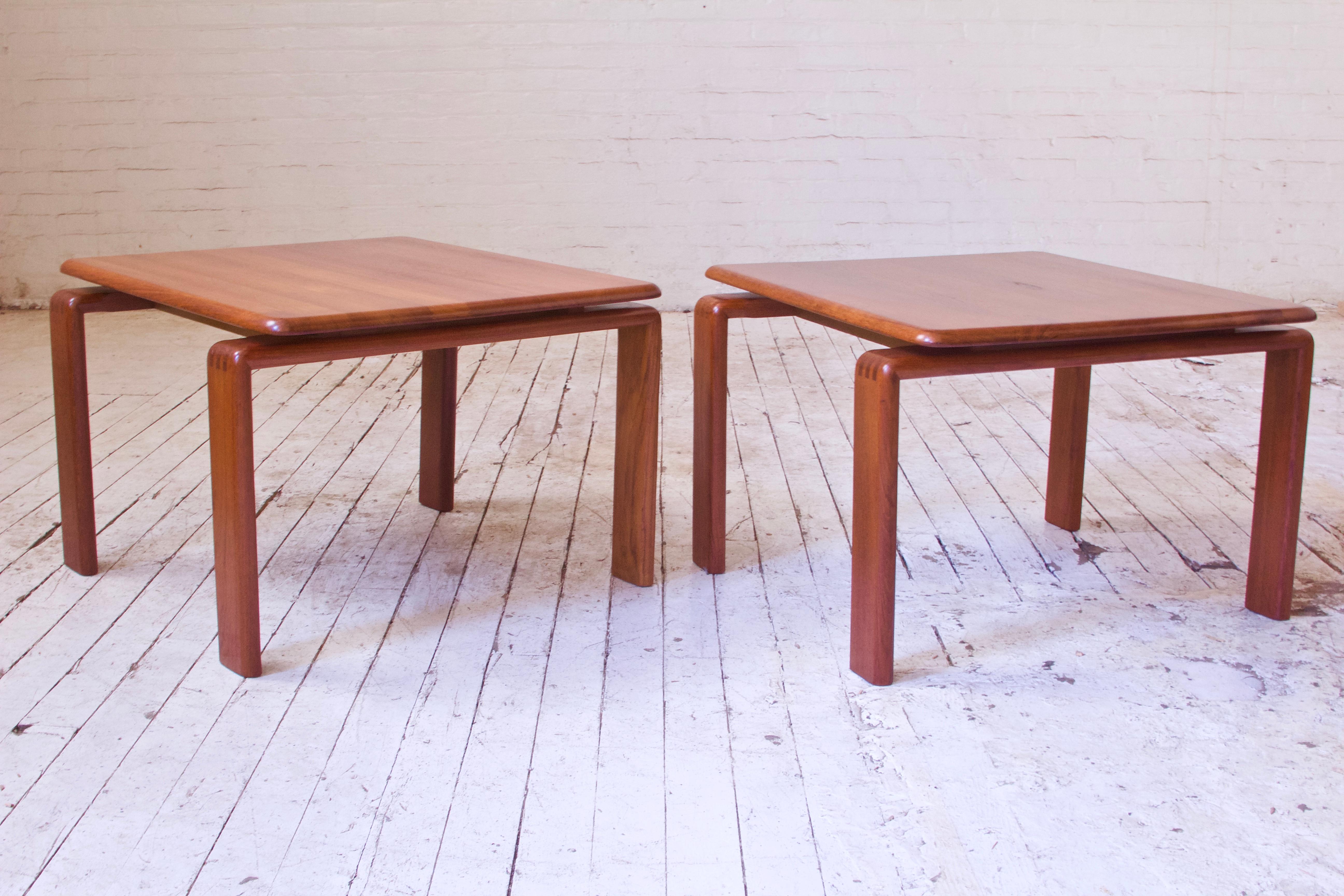 Polished Vintage Pair of Danish Solid Teak Side Tables with Finger Joinery, 1960s