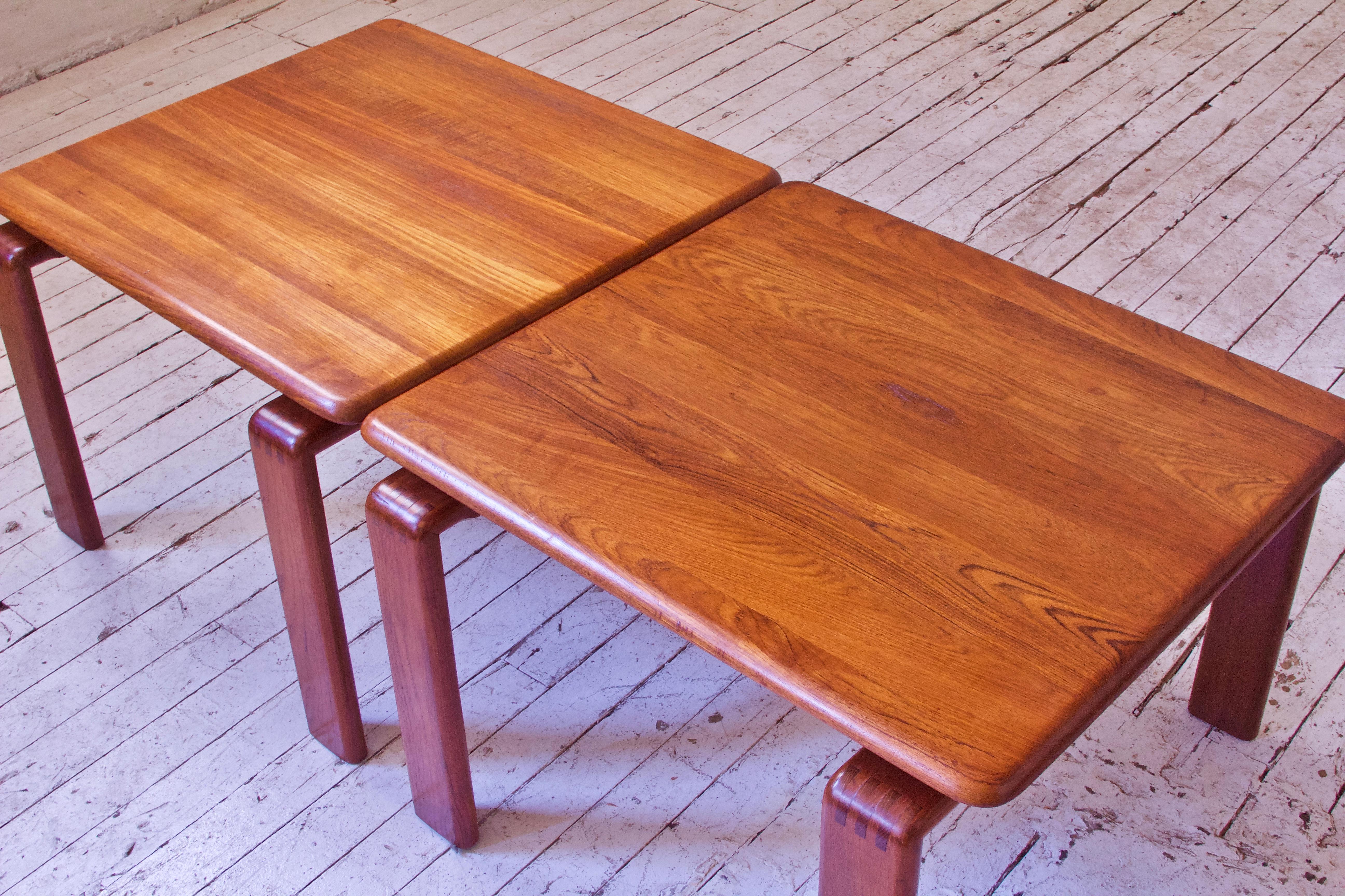 Vintage Pair of Danish Solid Teak Side Tables with Finger Joinery, 1960s In Good Condition In Brooklyn, NY