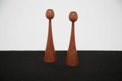 Vintage Pair of Danish Teak Tulip Candleholders, 1960s.