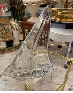 Vintage Daum Crystal Sailboat Sculptures, French Glass Art Pair