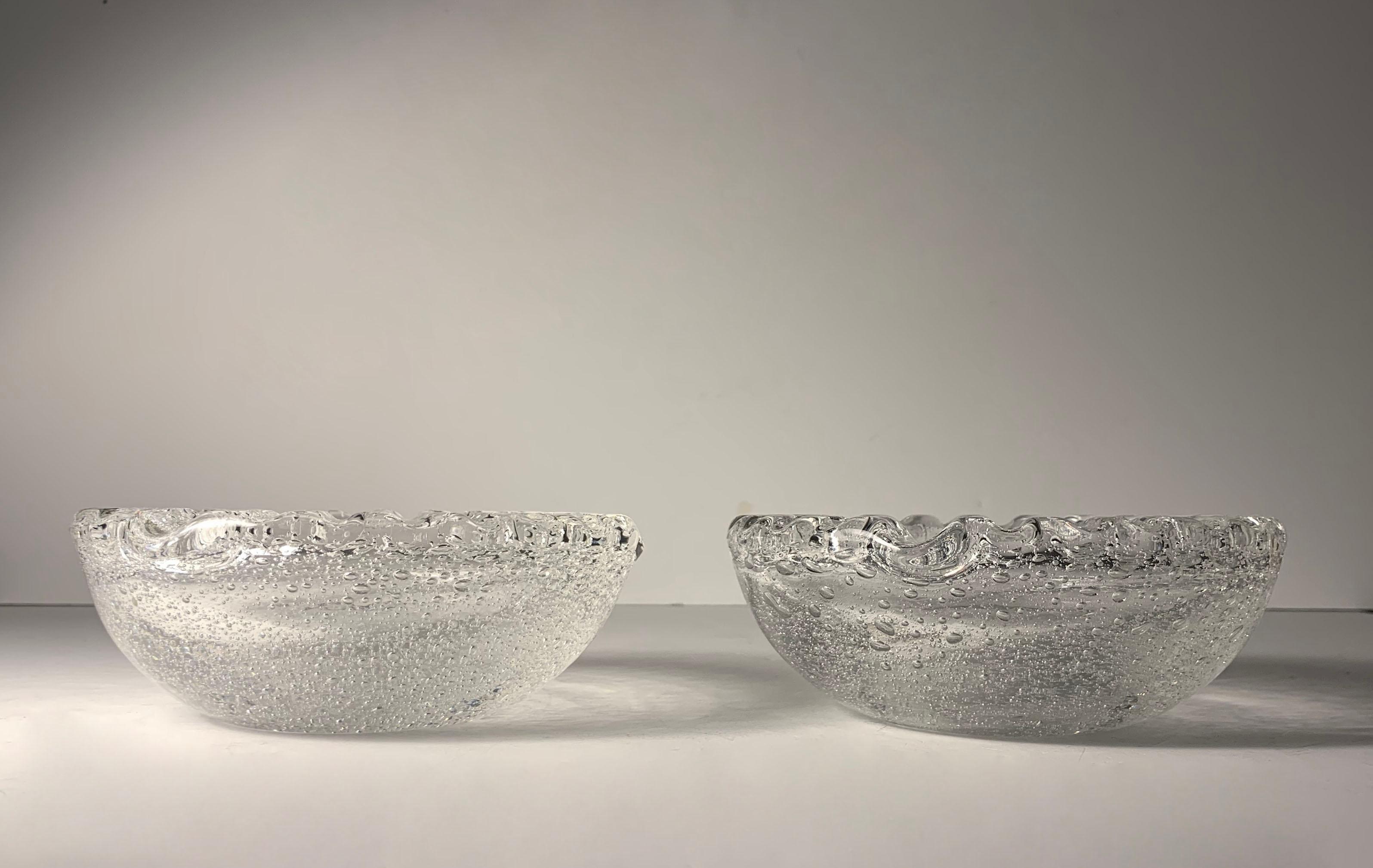 Vintage pair of Daum Nancy France controlled bubble ashtrays.