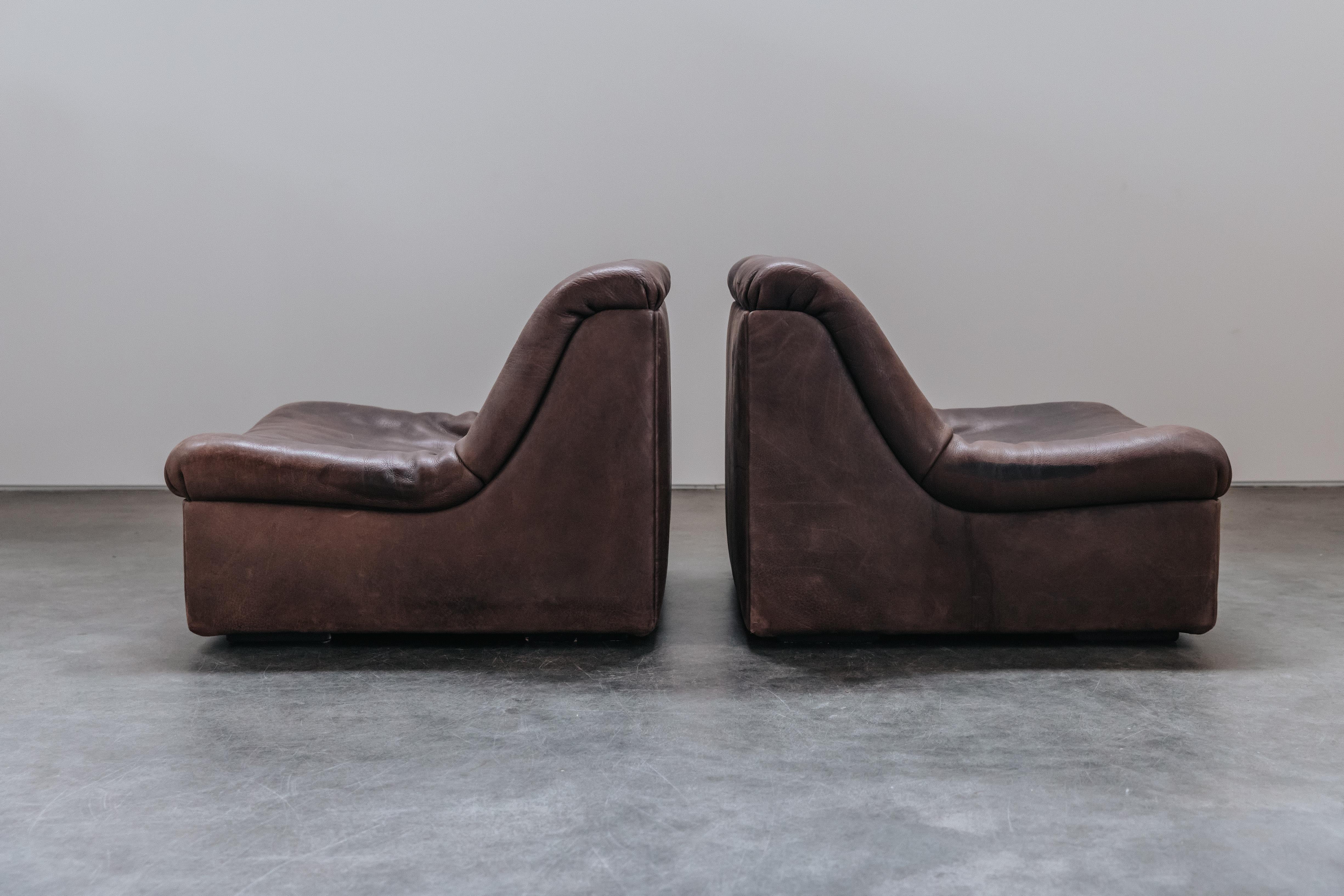 Leather Vintage Pair Of De Sede Lounge Chairs, Model DS46, From Switzerland, Circa 1970
