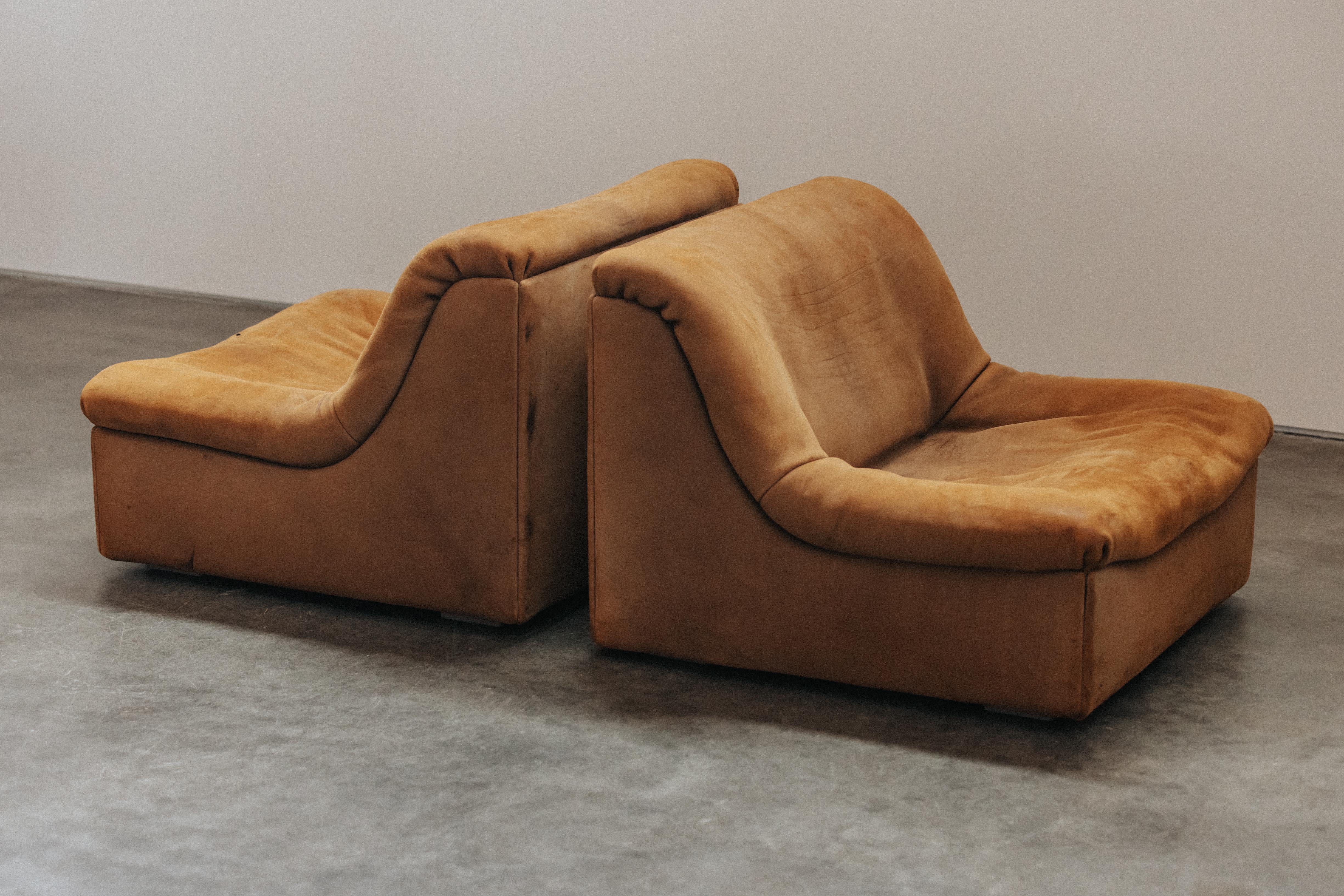 Leather Vintage Pair Of De Sede Lounge Chairs, Model DS46, From Switzerland, Circa 1970