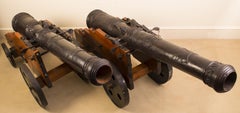 Vintage Pair of Decorative 6ft Bronze Artillery Cannons 20th Century
