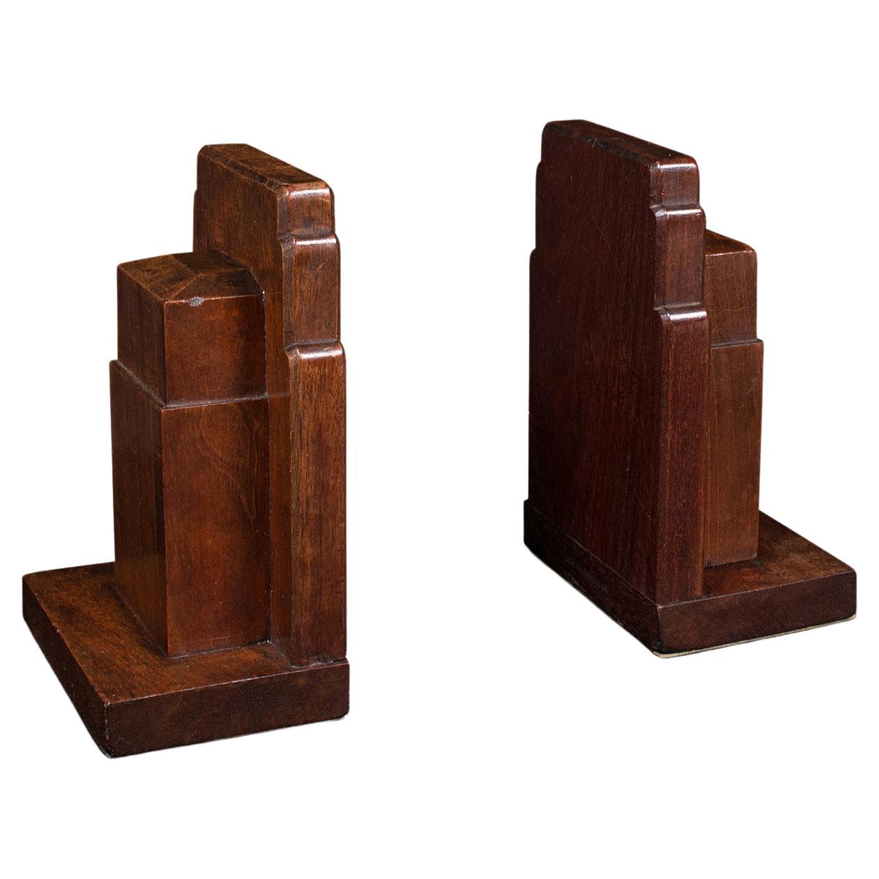 Vintage Pair of Decorative Bookends, English, Walnut, Gordon Russell, Circa 1930