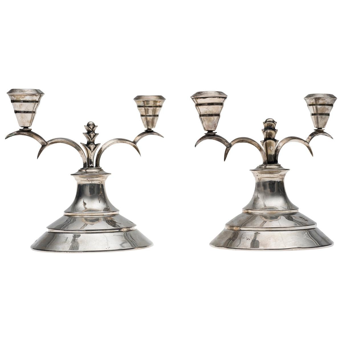 Coppia di portacandele decorativi vintage, manifattura italiana, inizio 1900
