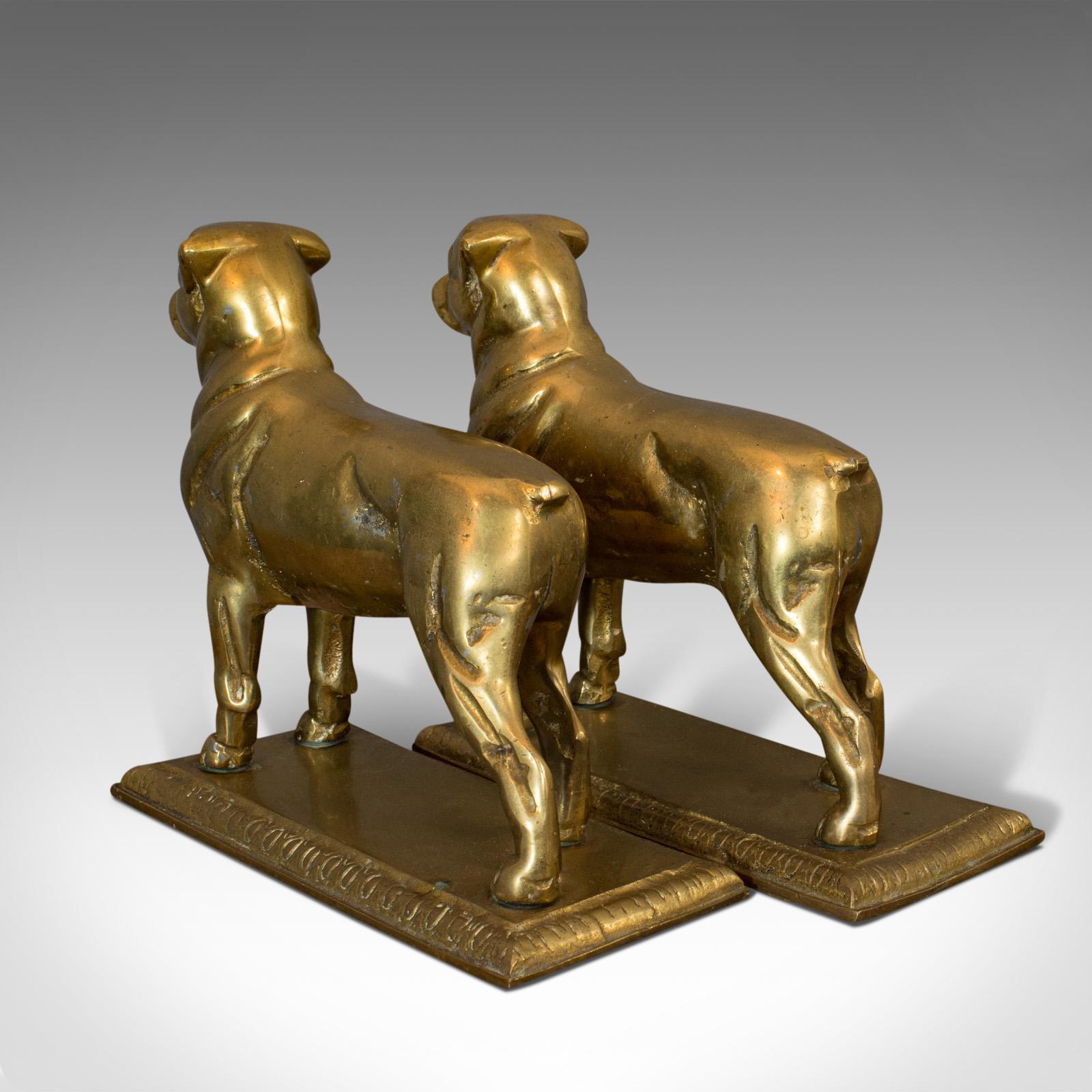 British Vintage Pair of Decorative Dogs, Gilt Metal, Rottweiler, Doorstops, Fireside