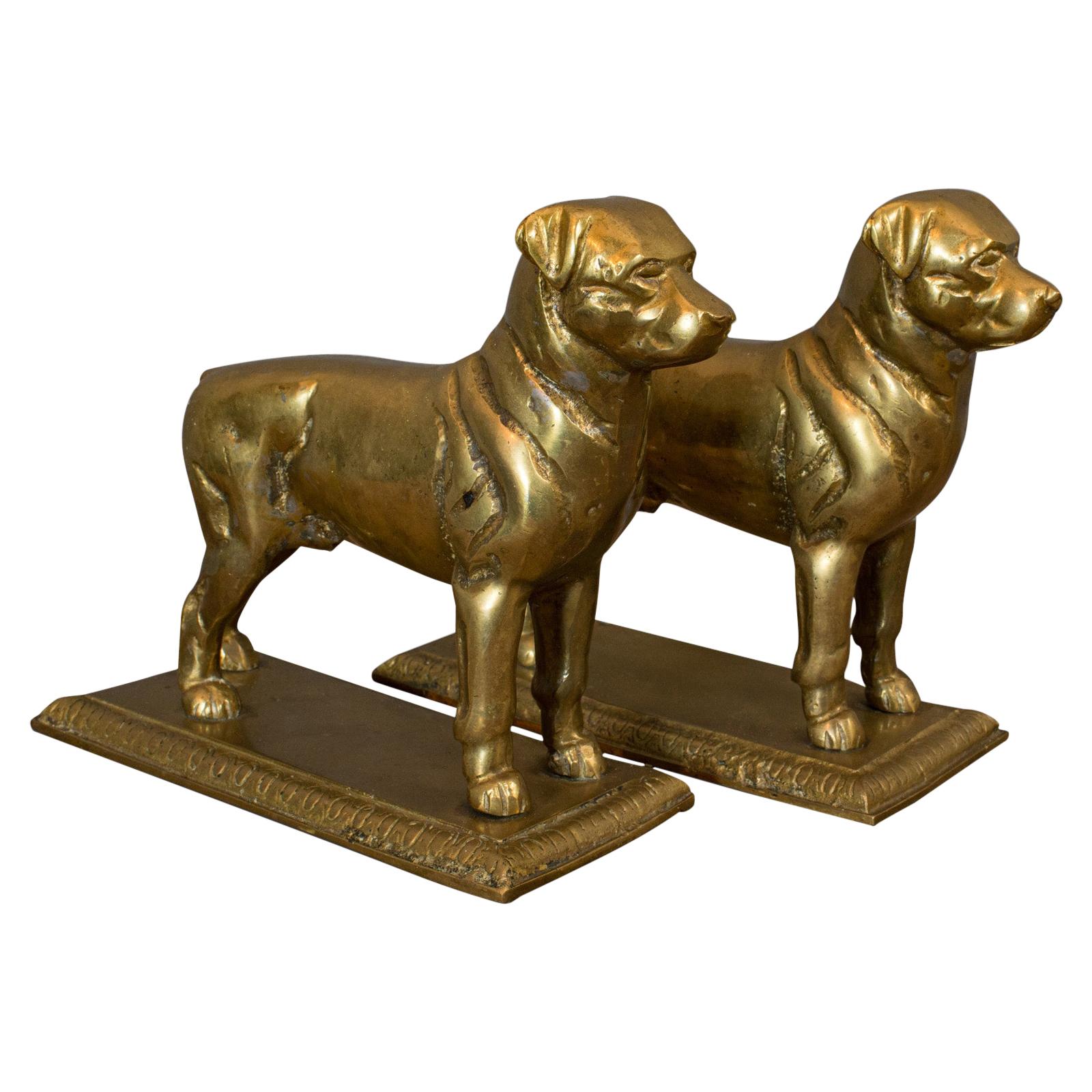 Vintage Pair of Decorative Dogs, Gilt Metal, Rottweiler, Doorstops, Fireside