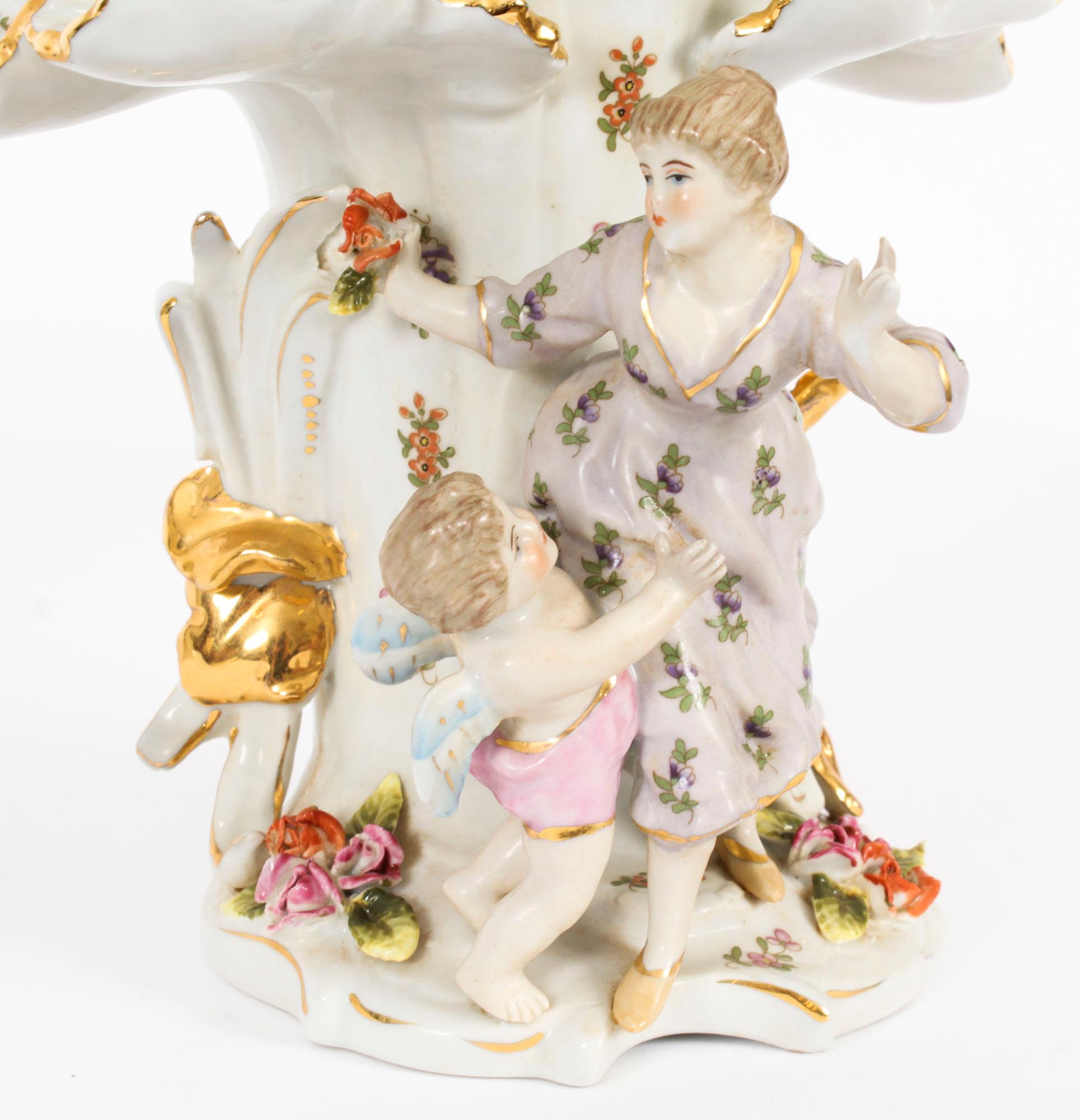 Vintage Pair of Delightful Dresden Style Porcelain Spill Vases 20th Century For Sale 6