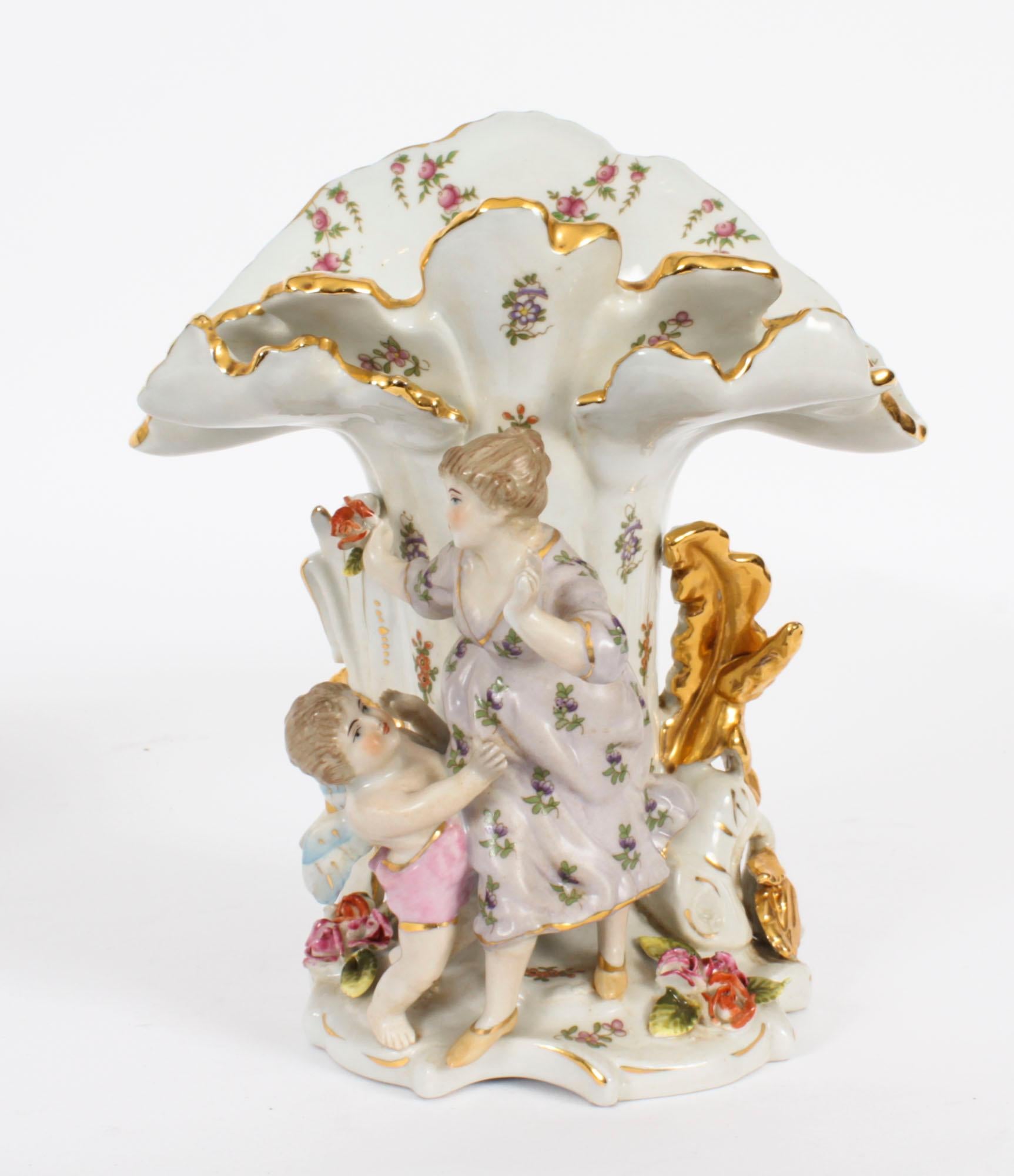 Vintage Pair of Delightful Dresden Style Porcelain Spill Vases 20th Century For Sale 7