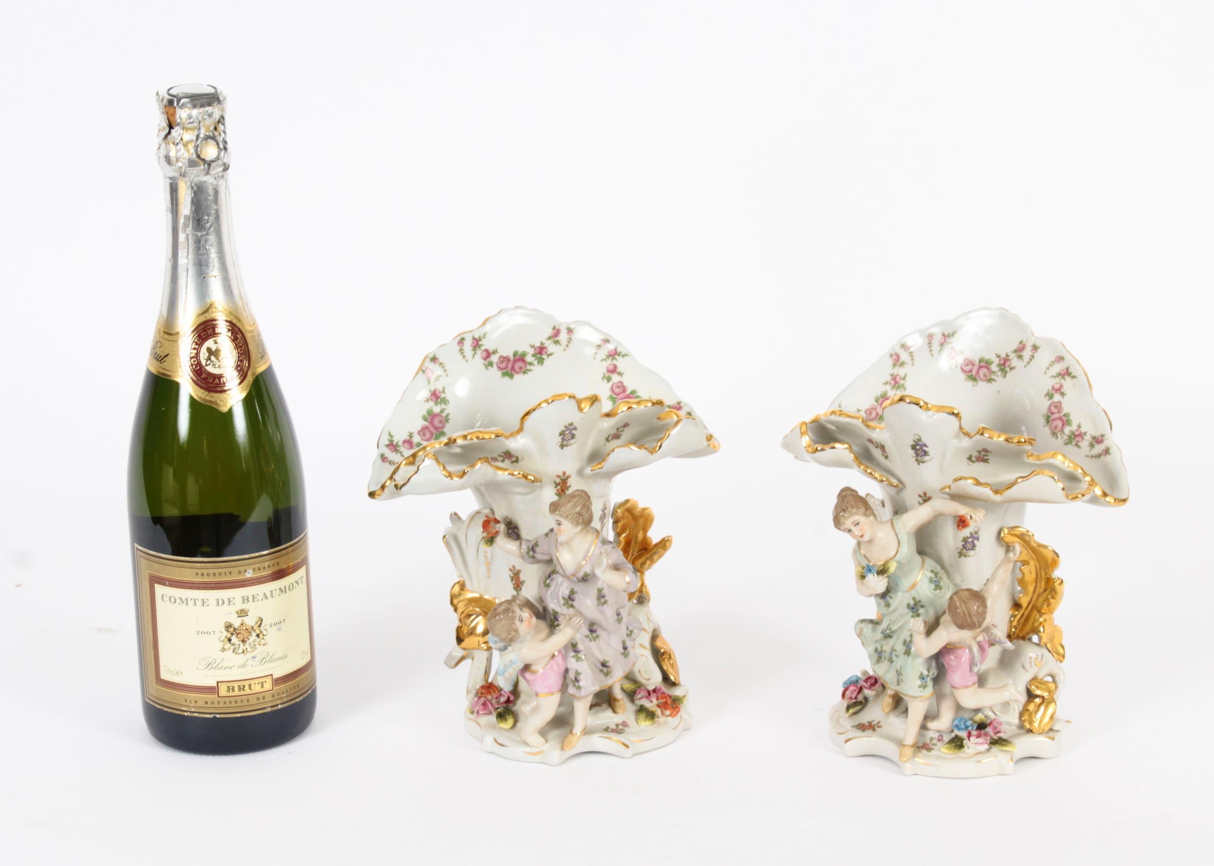 Vintage Pair of Delightful Dresden Style Porcelain Spill Vases 20th Century For Sale 11